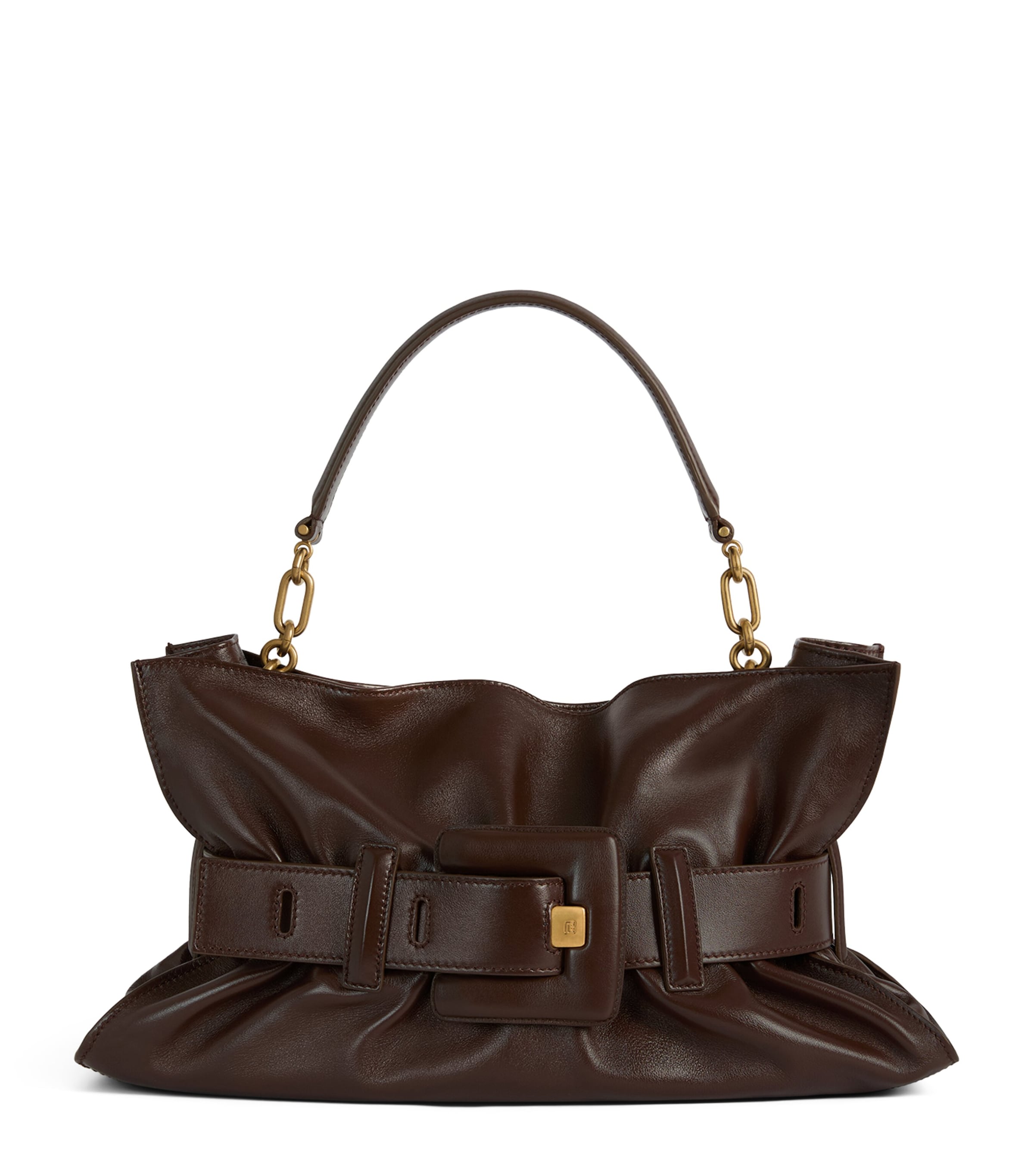Balmain Medium Leather Anthem Shoulder Bag Marron Fonce