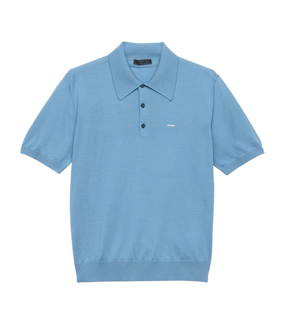 Prada Mens Wool Logo Polo Shirt Blue