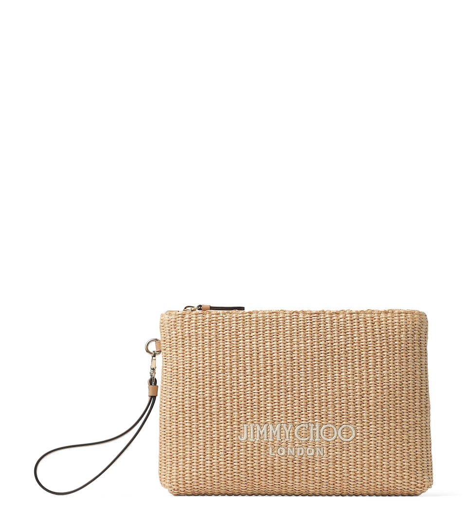 Jimmy Choo Raffia Zip-Up Pouch Natural/latte