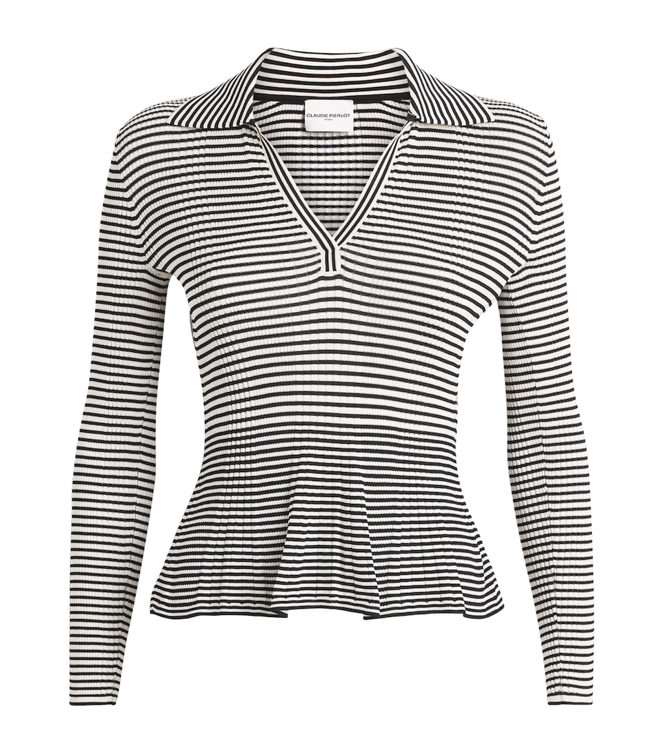 Claudie Pierlot Womens Knitted Open-Collar Polo Shirt Dual Color