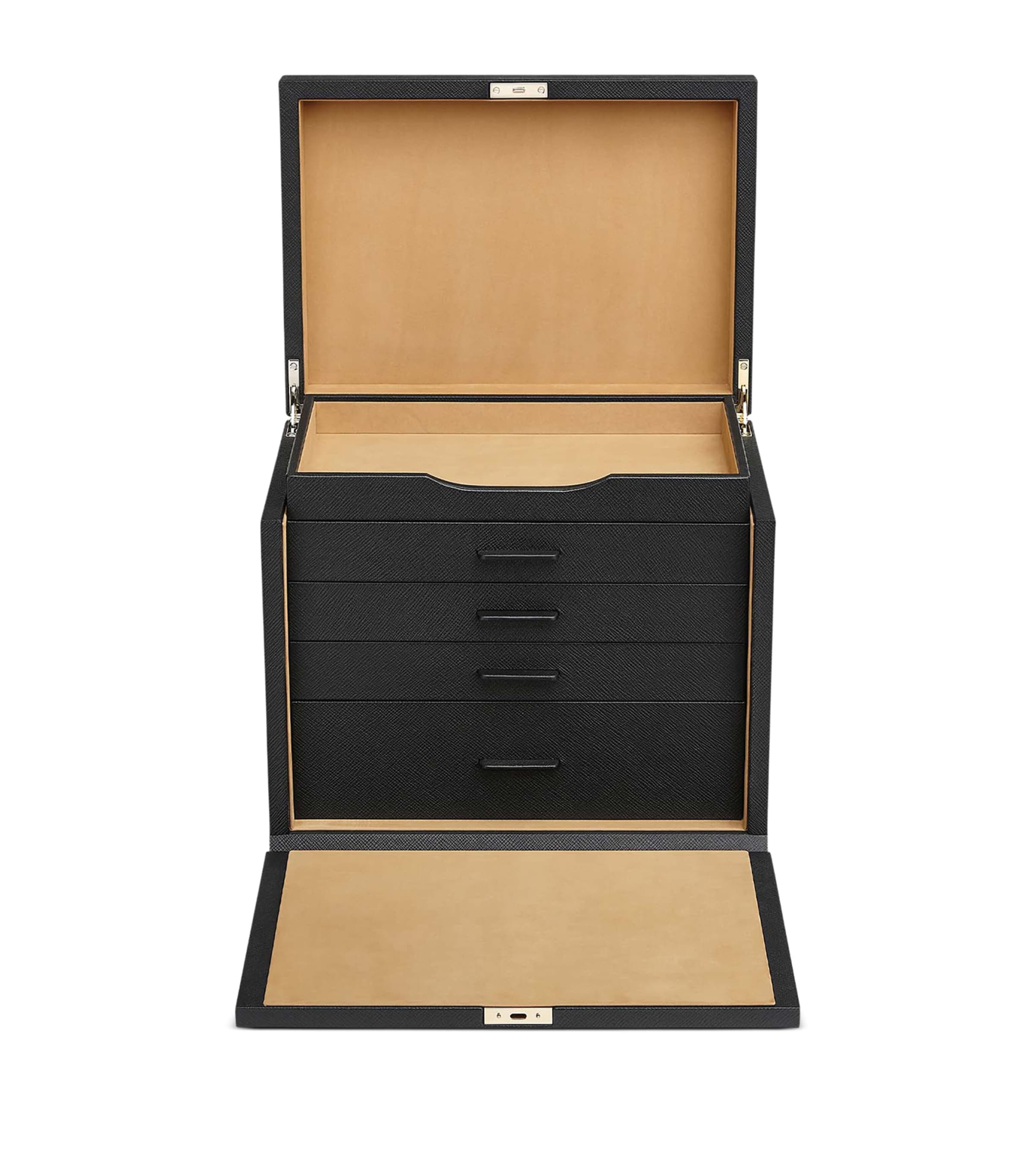 Smythson Panama Leather Jewellery Box Black