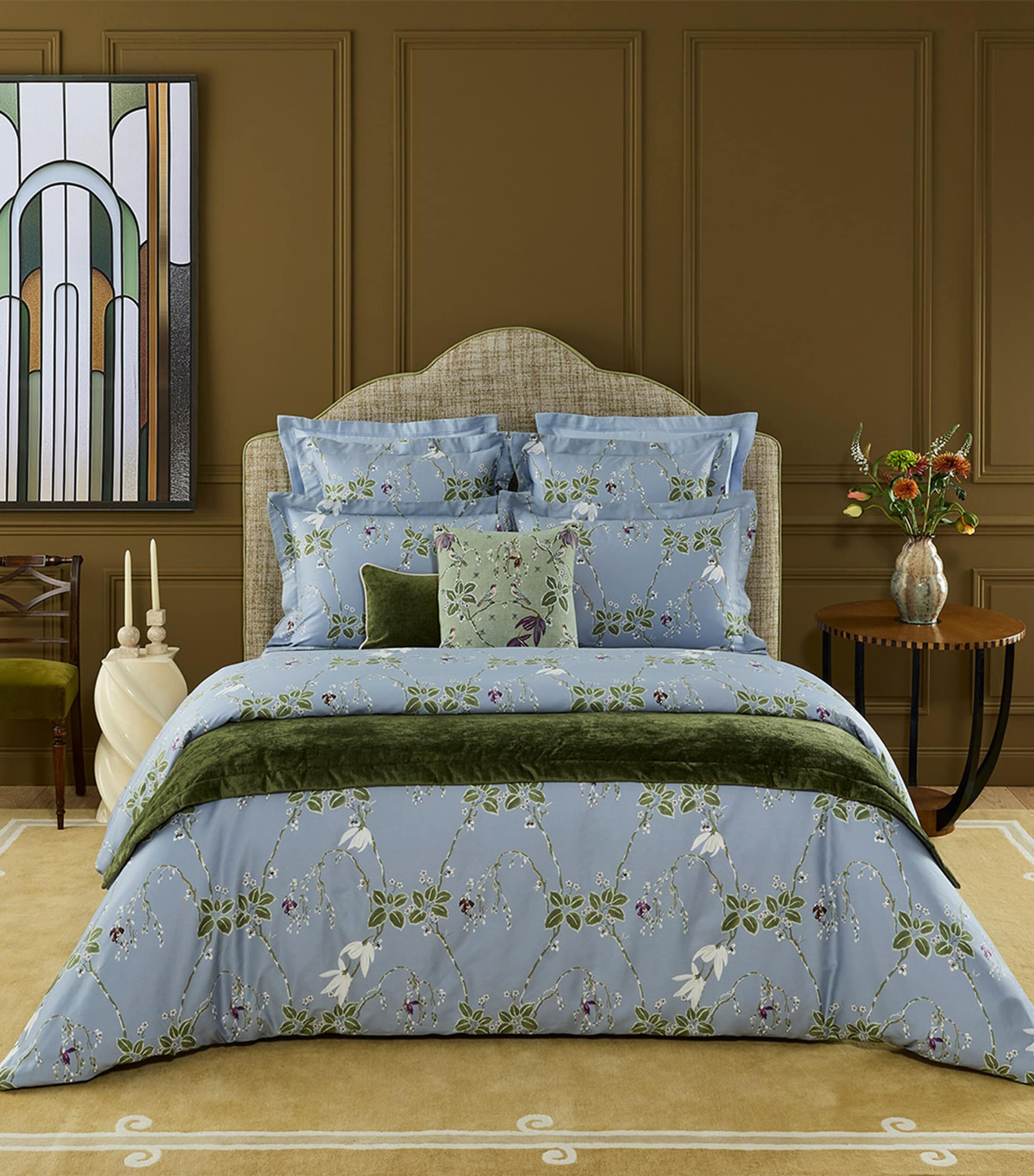 Yves Delorme Organic Cotton Rameau Super King Fitted Sheet (180cm x 200cm) Blue