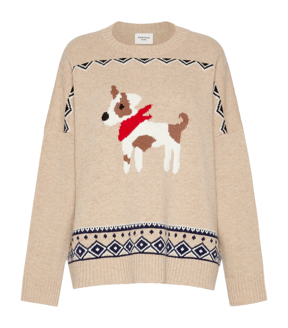 Weekend Max Mara Womens Virgin Wool Dog Sweater Sand