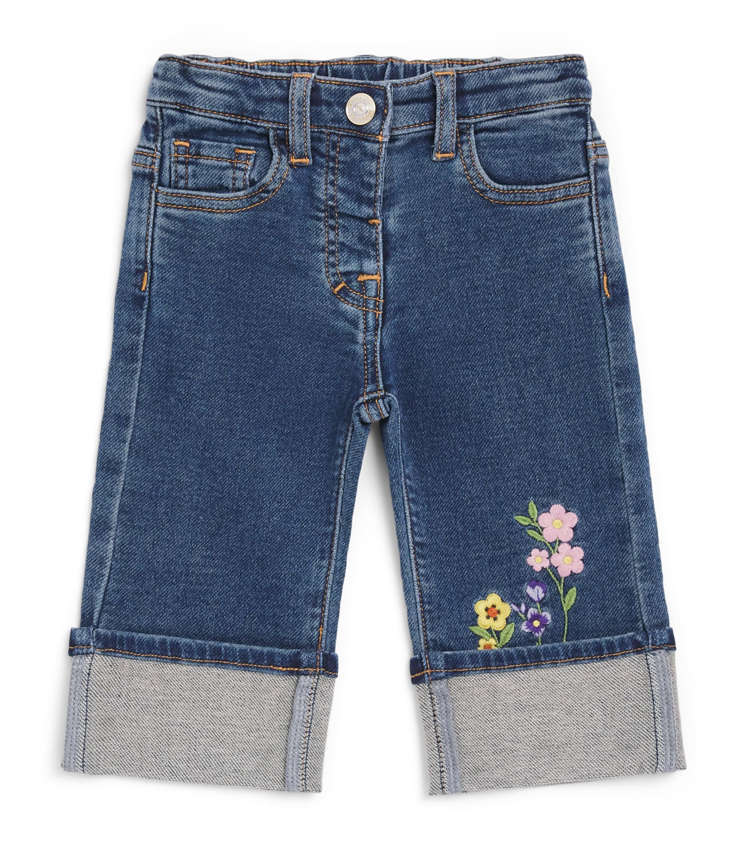 Monnalisa Embroidered Roll-Hem Jeans (6 Months - 6 Years) Blu Stone Denim