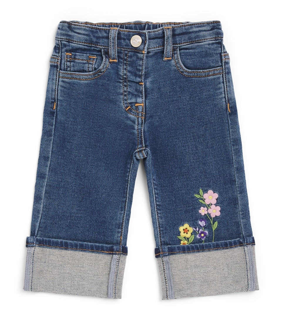 Monnalisa Embroidered Roll-Hem Jeans (6 Months - 6 Years) Blu Stone Denim