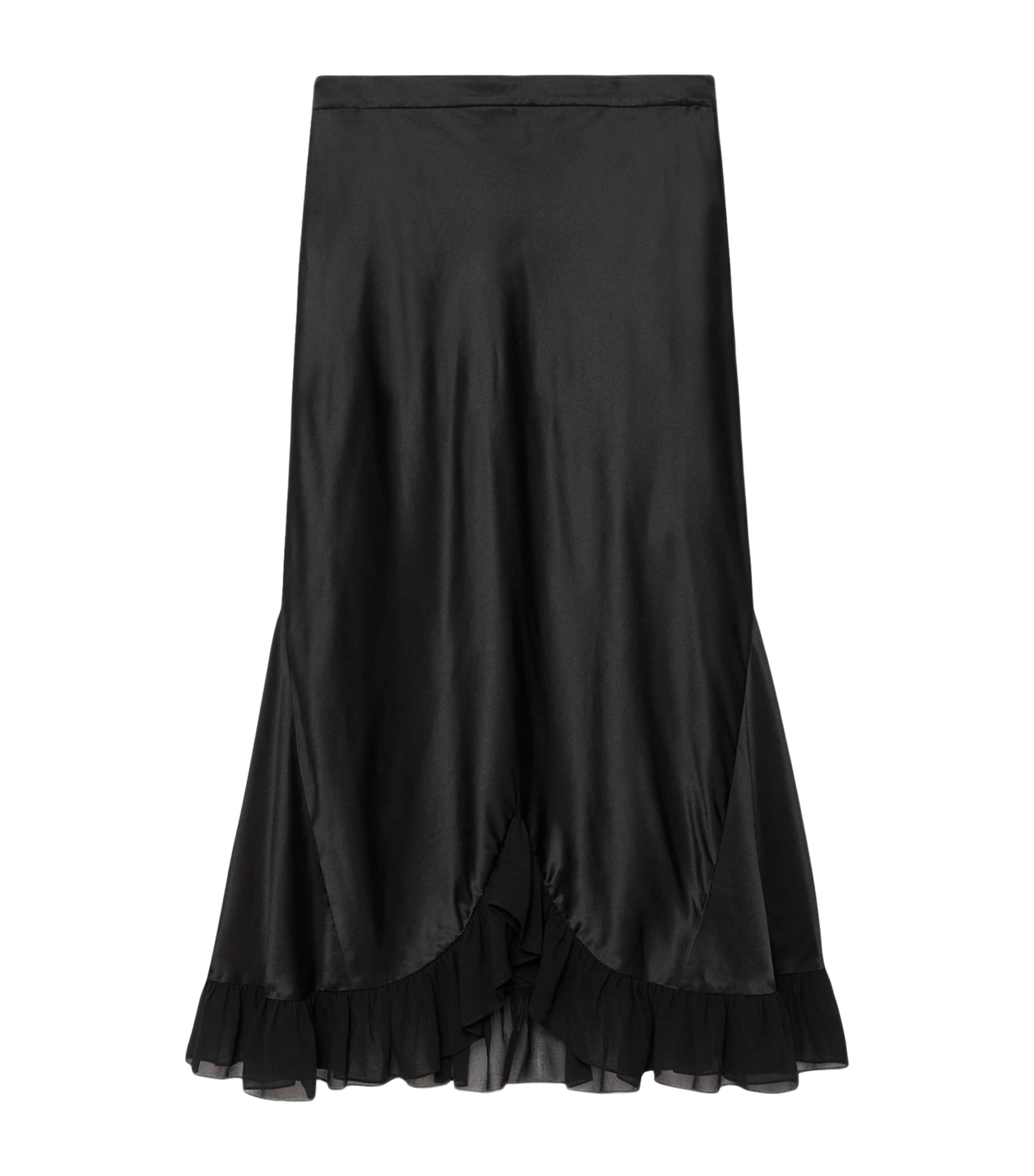 AllSaints Womens Satin Ruffle-Hem Irma Skirt Black