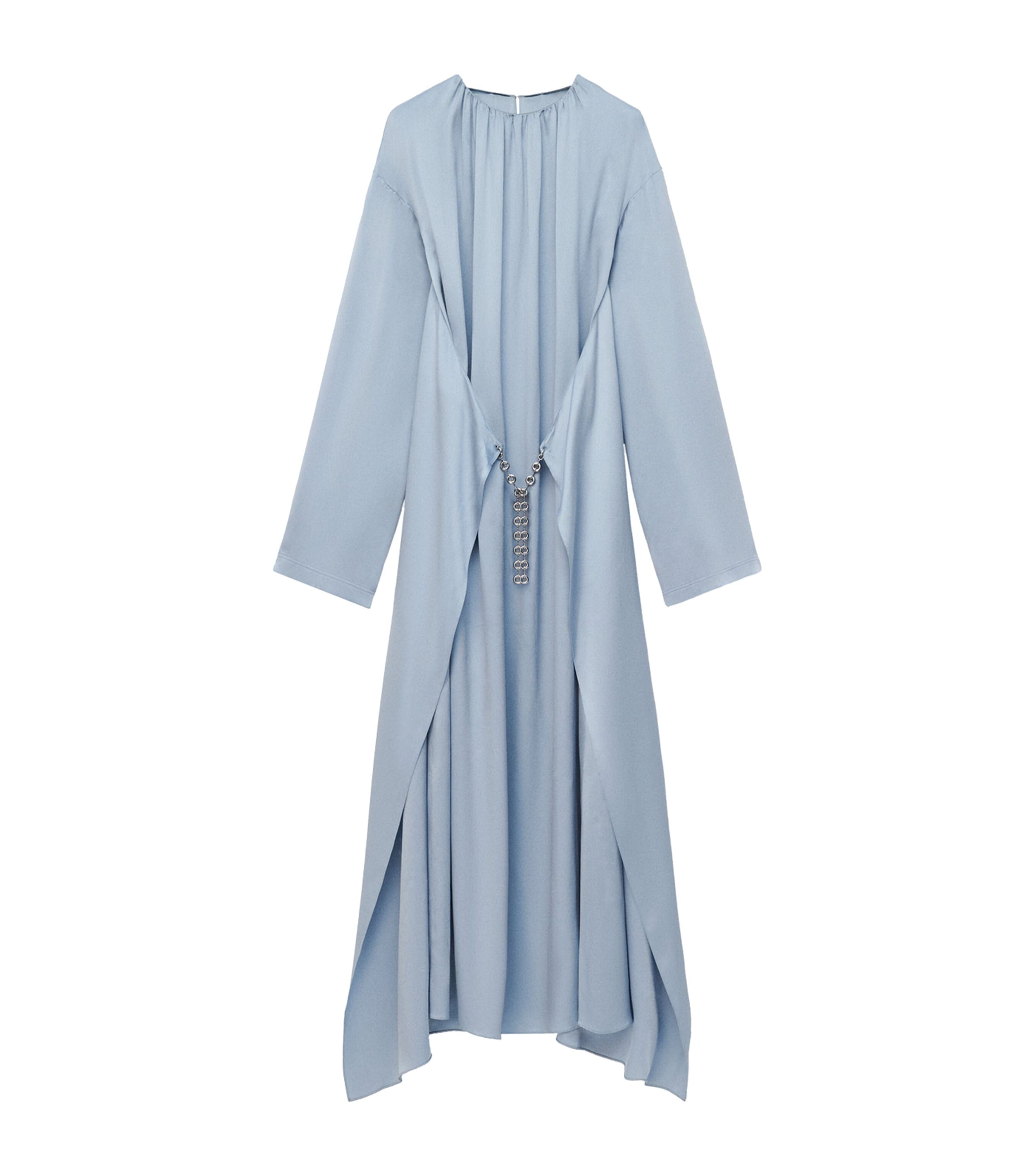 EXCLUSIVE Silk Satin Silver Capsule Donut Chain Maxi Dress