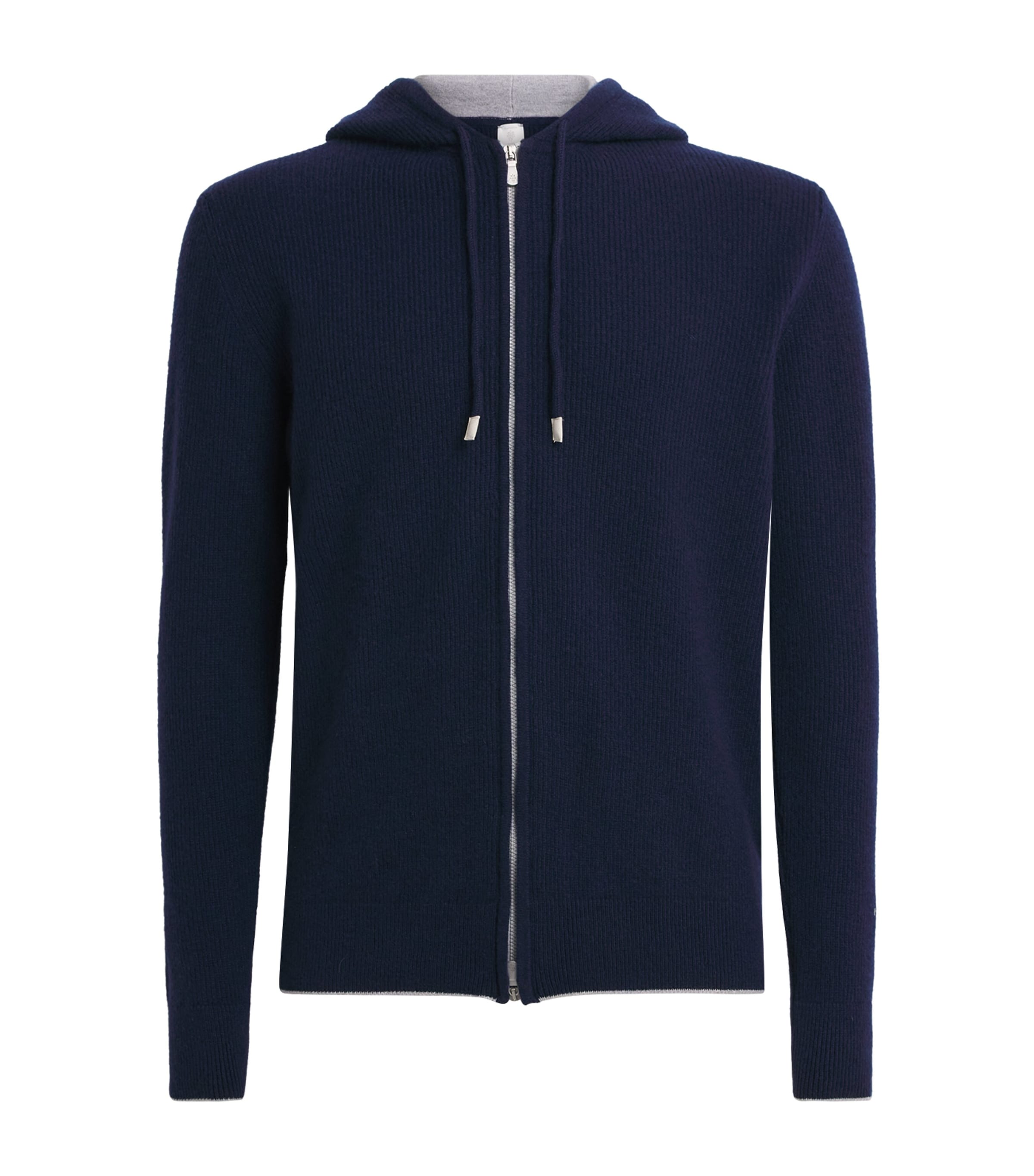 Eleventy Mens Cashmere Zip-Up Hoodie Blu E Grigio Chiaro