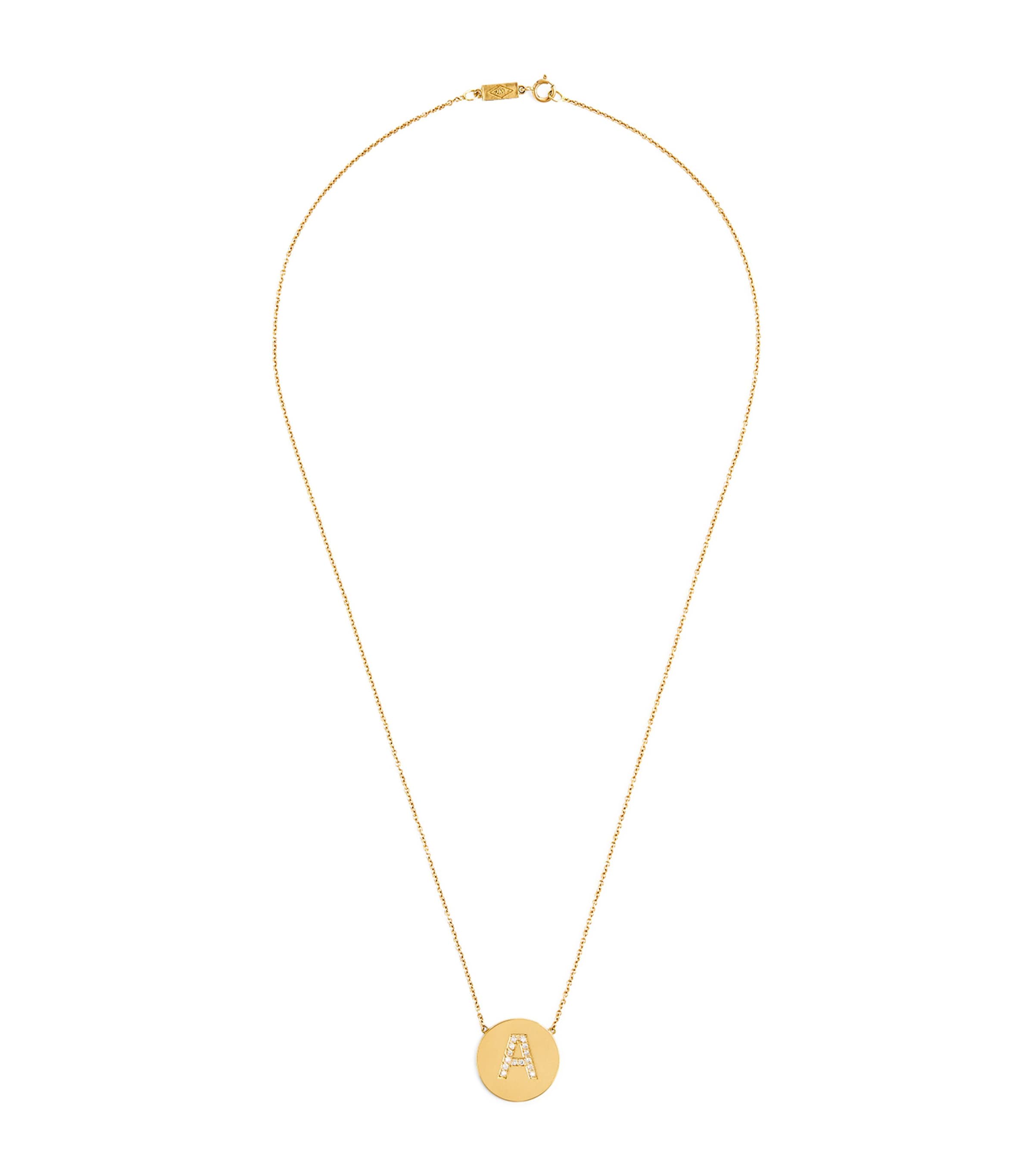 Yellow Gold and Diamond A Initial Necklace
