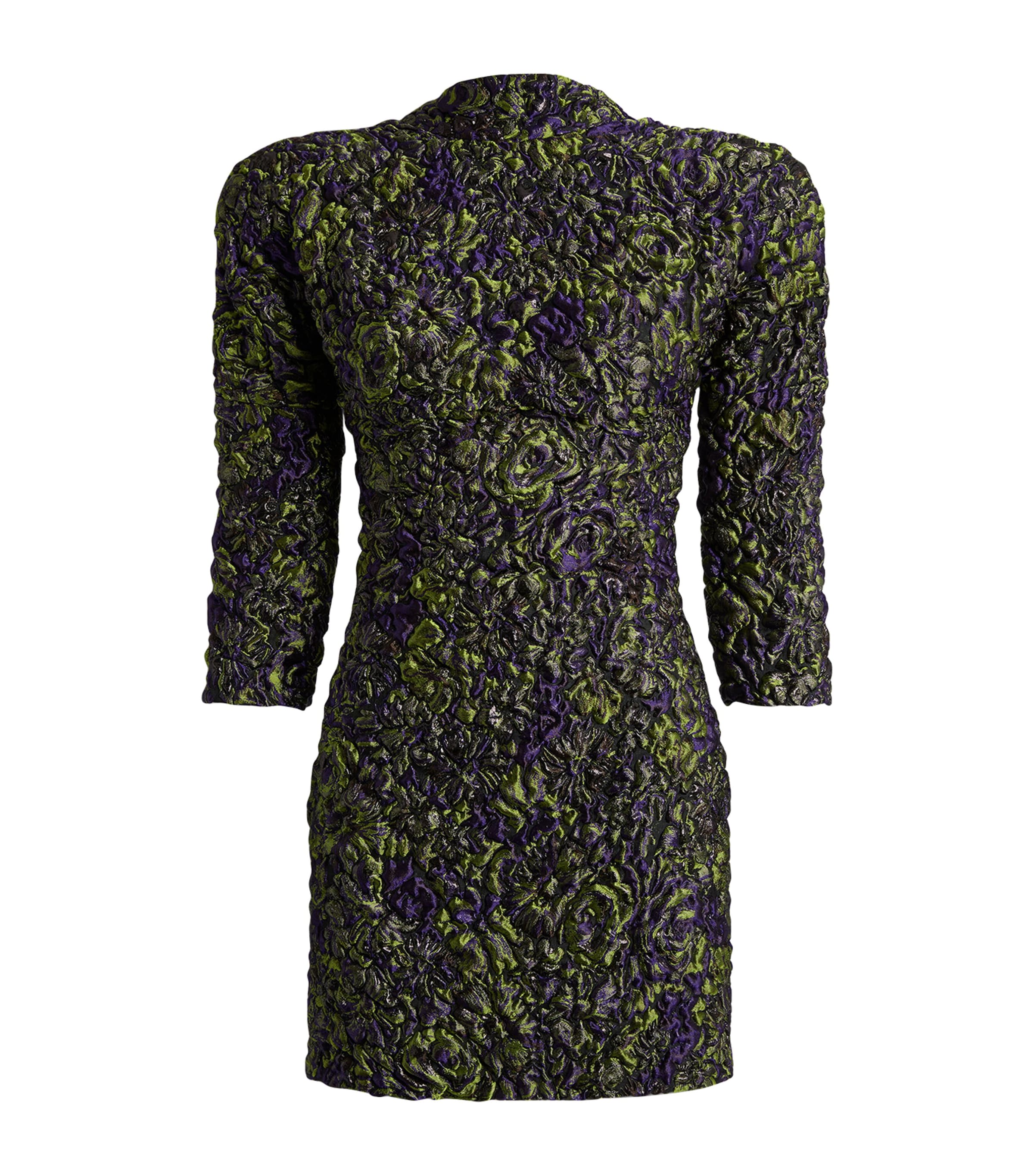 Balmain Womens Bubble-Patterned Jacquard Mini Dress Violet Vert