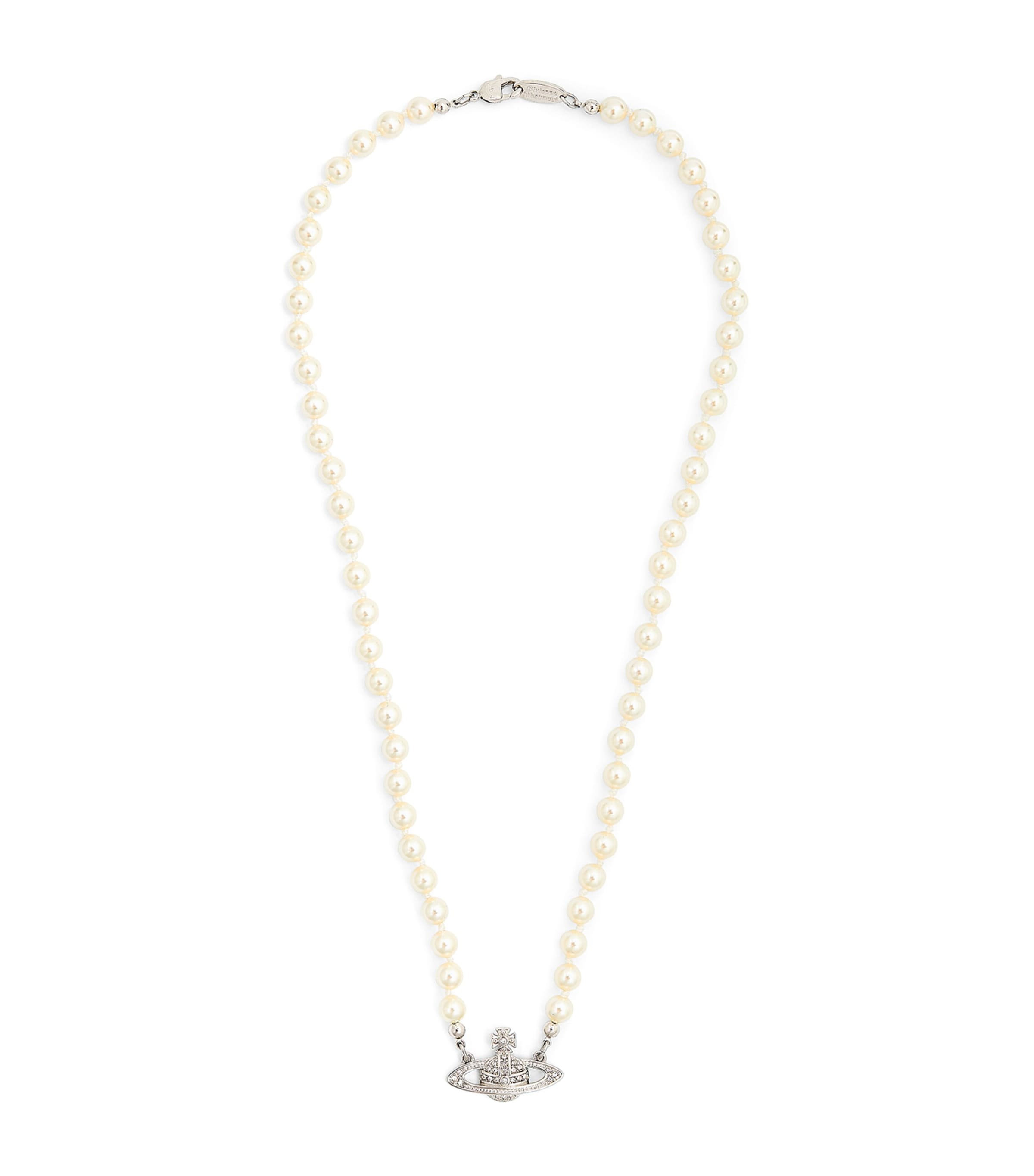 Vivienne Westwood Pearl Mini Bas Relief Necklace Plat/crm/cryst