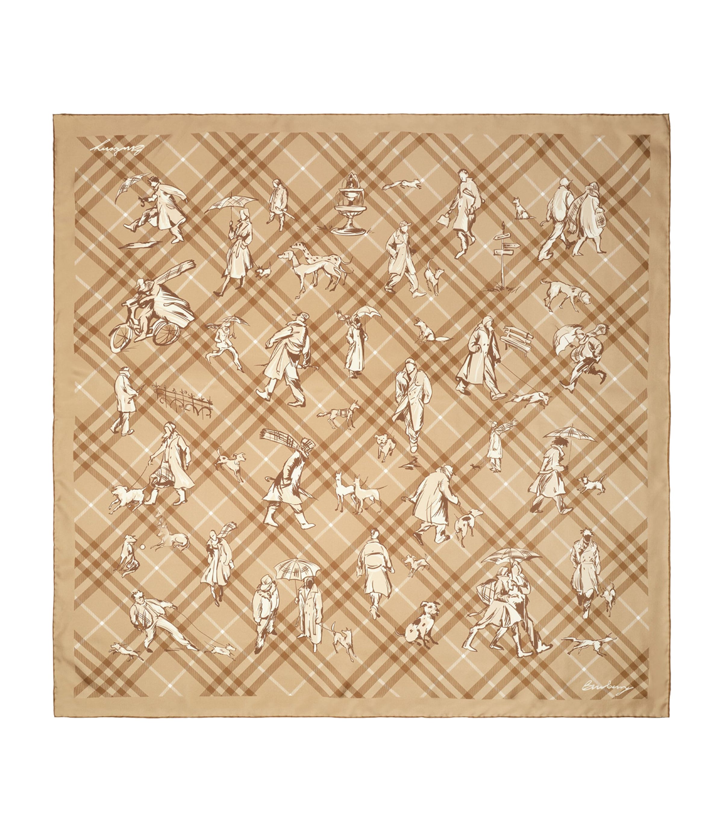 Burberry Silk Check Mates Scarf Finch Beige