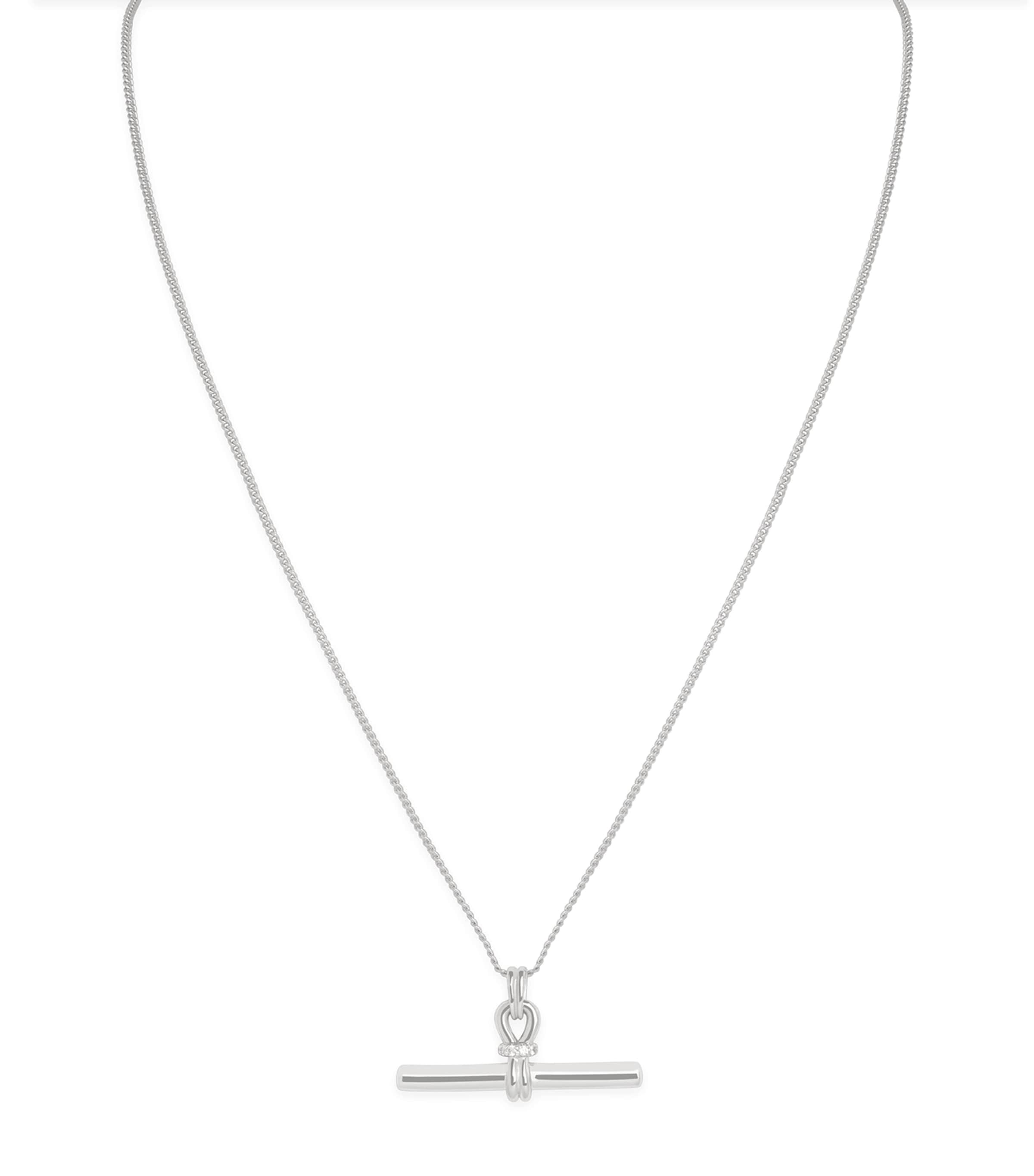Rhodium-Plated Silver T-Bar Pendant Necklace