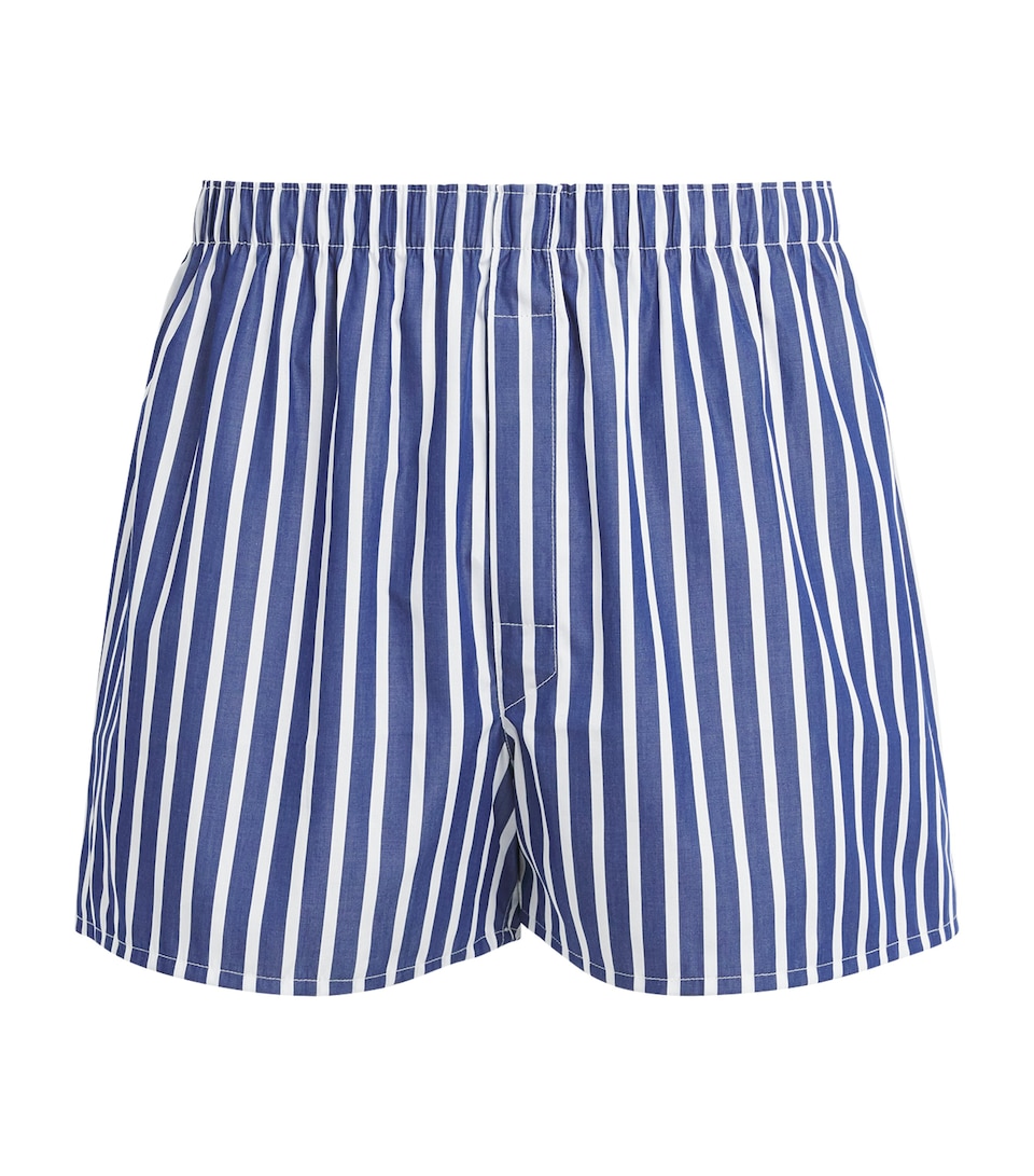 Sunspel Mens Cotton Classic Boxer Shorts Navy/white Wide