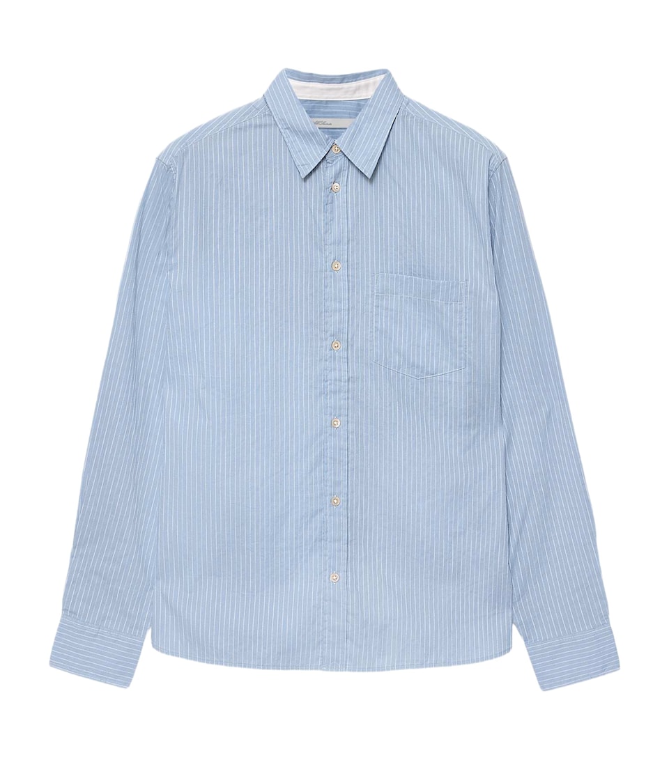 AllSaints Mens Organic Cotton Stripe Judd Shirt Salton Blue