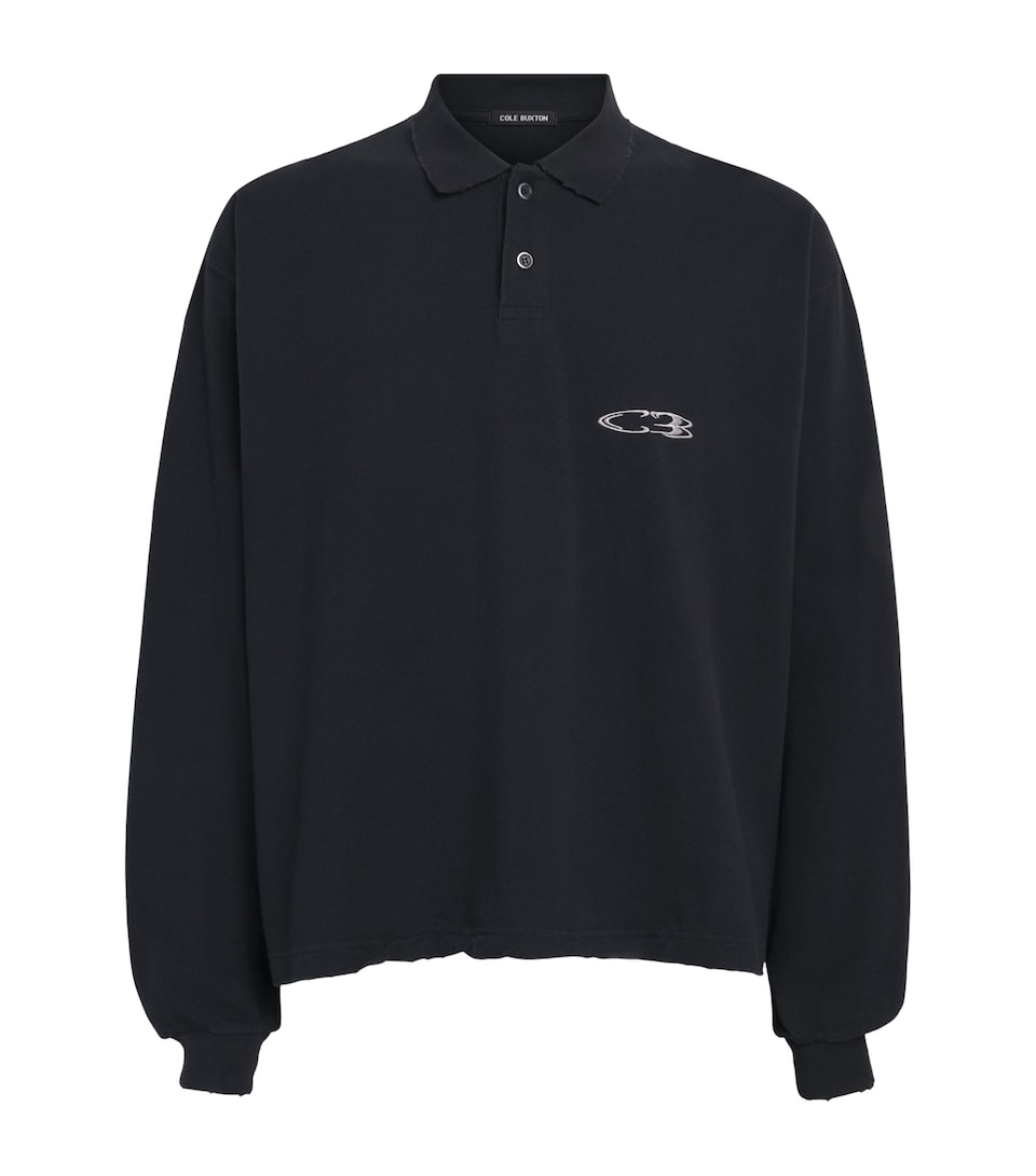COLE BUXTON Mens Cotton Distressed Surf Polo Shirt Vintage Black