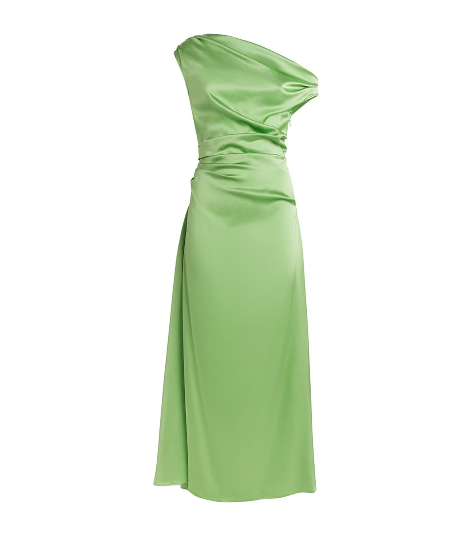 STAUD Womens Silk Asymmetric Phare Midi Dress Sprt Sprout