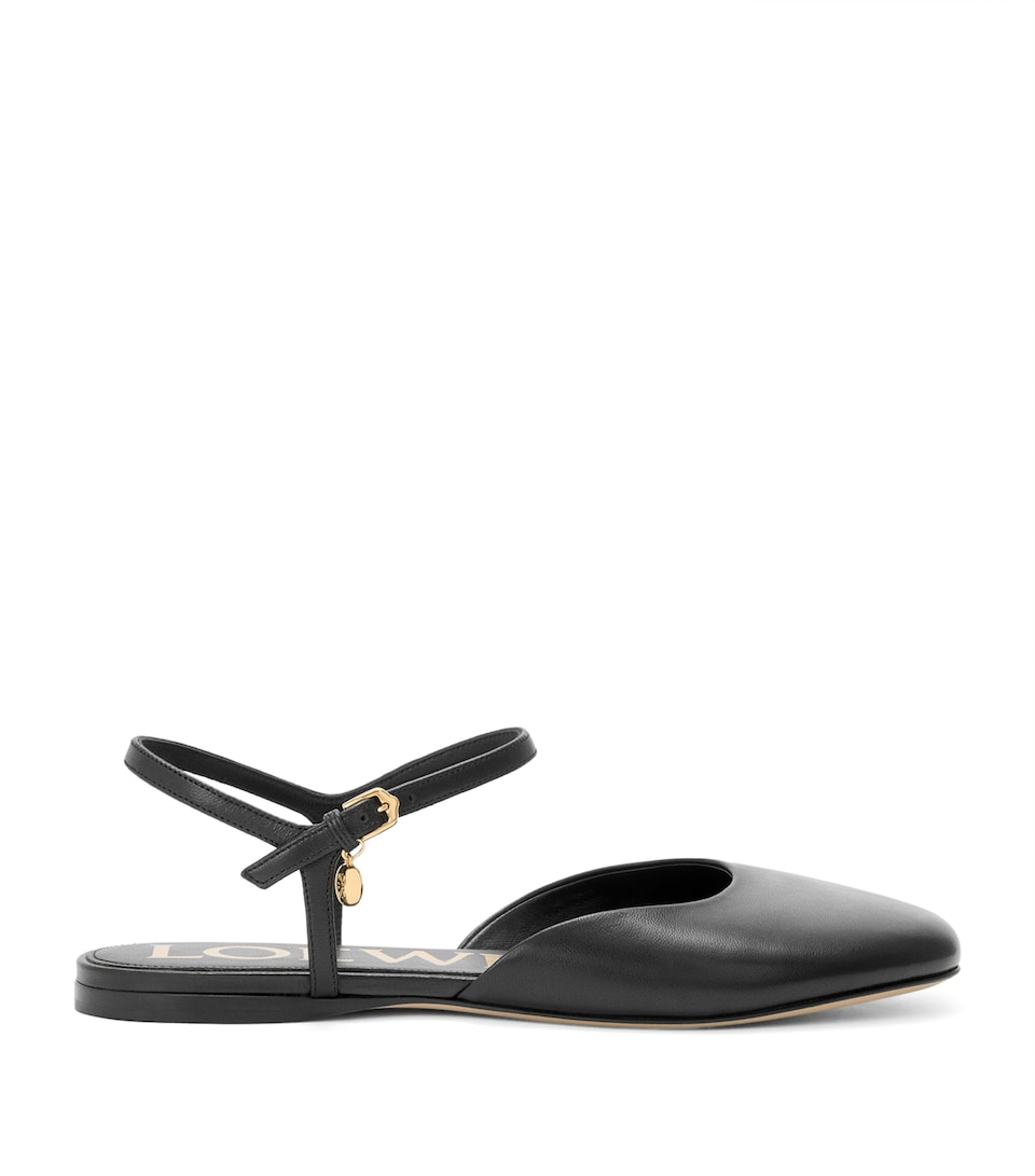 LOEWE Leather Ankle-Strap Toy Ballet Flats Black