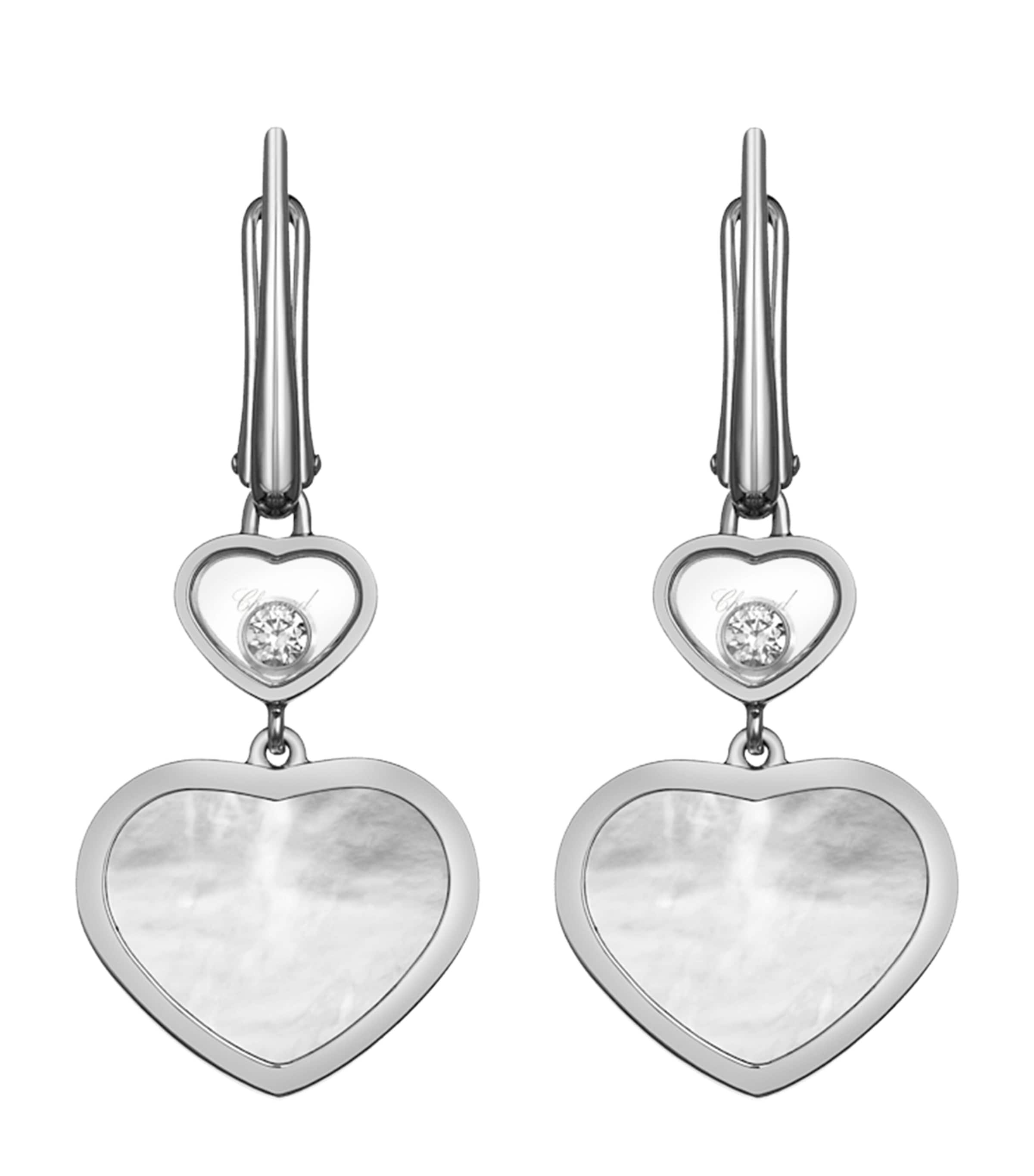 White Gold and Diamond Happy Hearts Drop Earrings