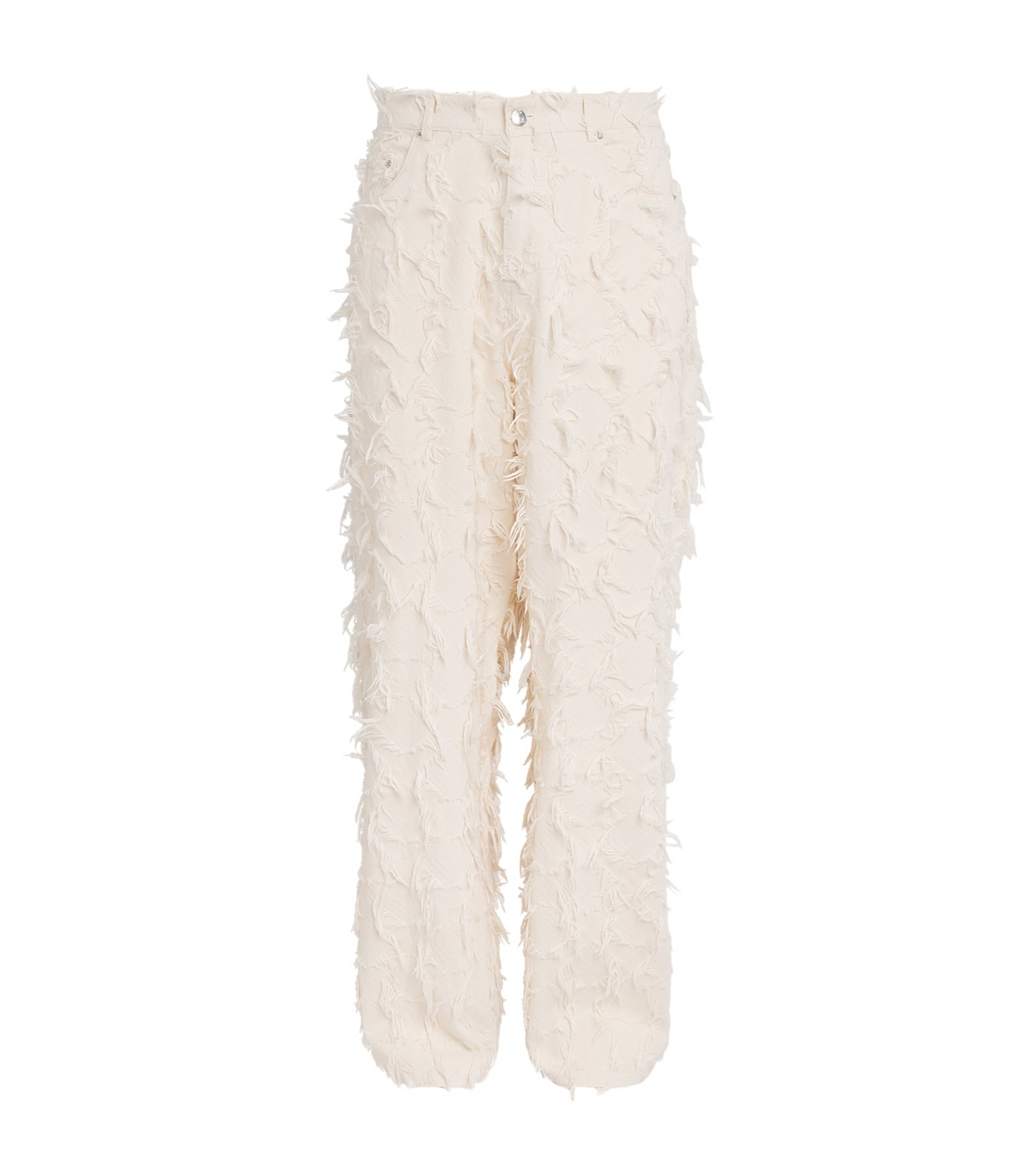 Séfr Mens Fringed Nikos Wide-Leg Jeans Fringed White Twill