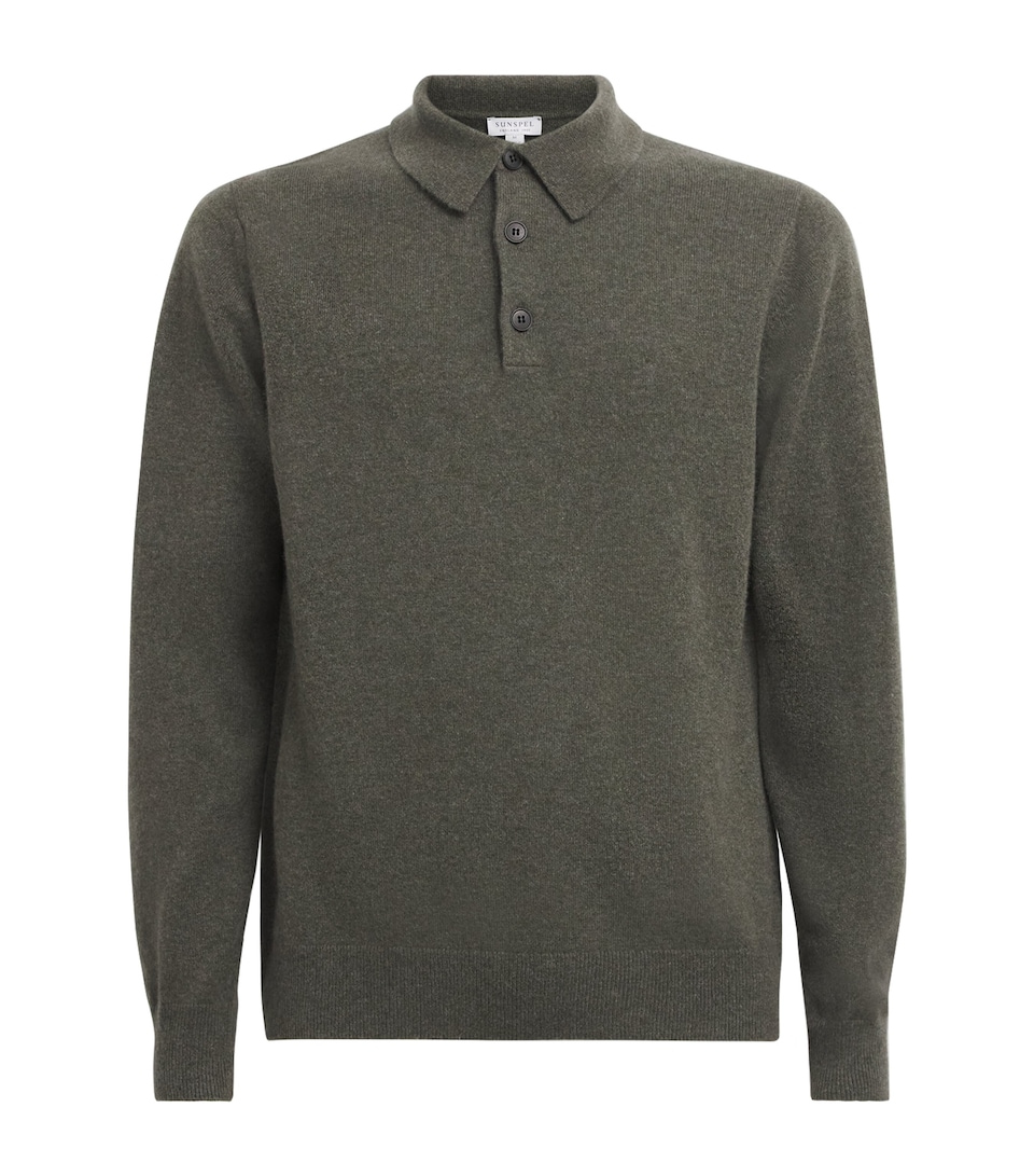 Sunspel Mens Cashmere Long-Sleeve Polo Shirt