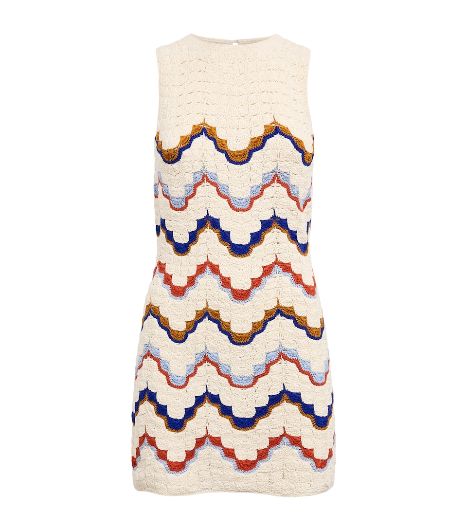 ESCVDO Womens Crochet Alma Mini Dress Ivory Multi
