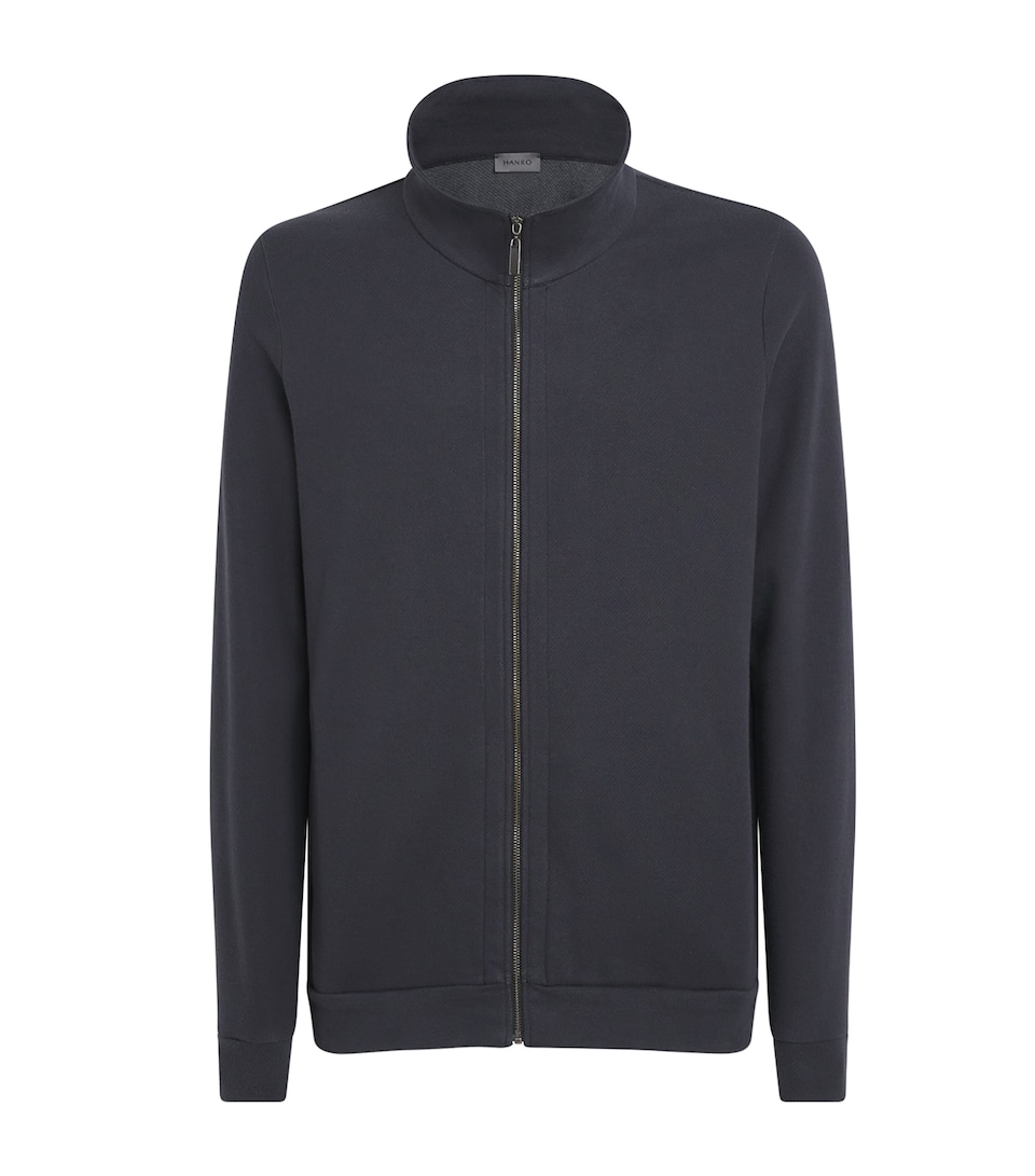 Hanro Mens Stretch-Cotton Zip-Up Sweatshirt Smokey Cha