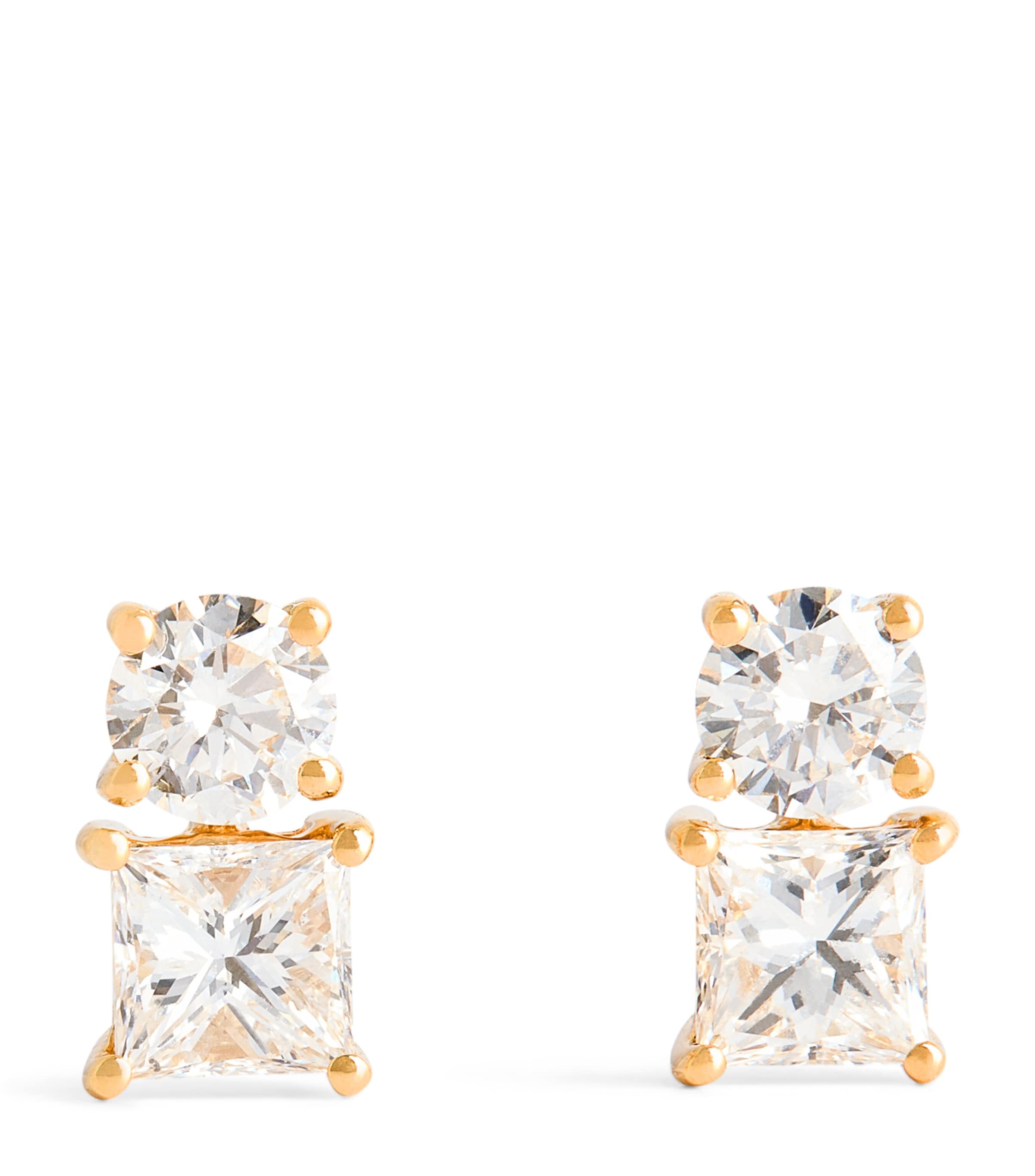 Yellow Gold and Diamond Two Dot Earrings