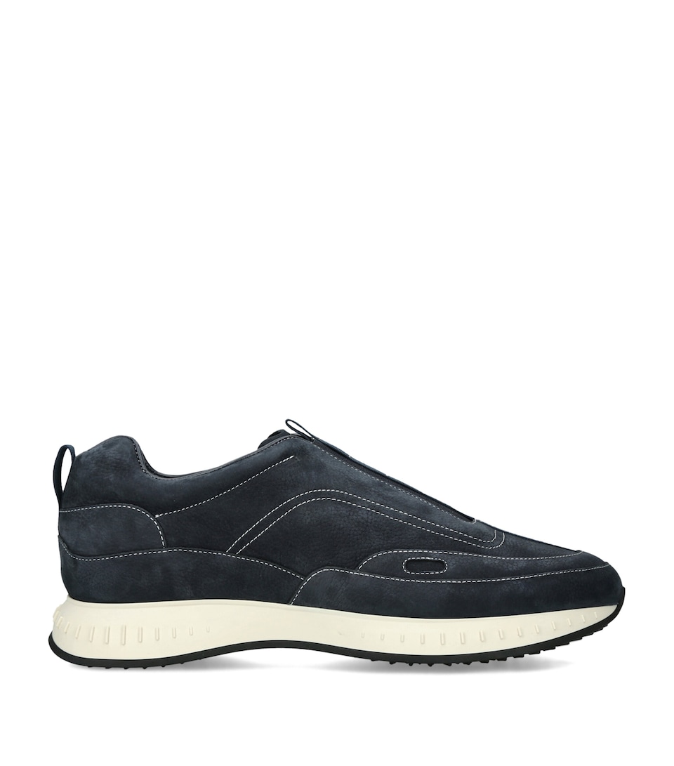 John Lobb Nubuck Leather Stream Elastic Sneakers Navy
