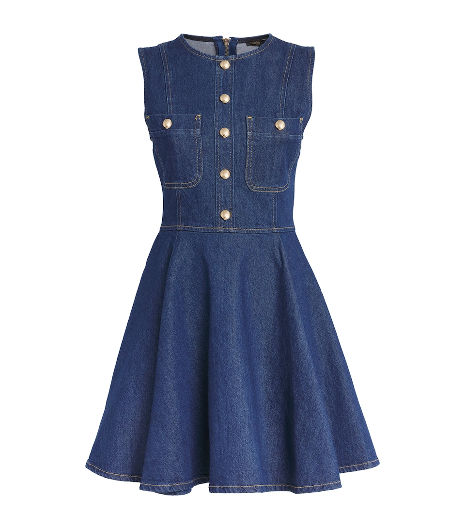 Maje Womens Denim Flared Mini Dress Navy