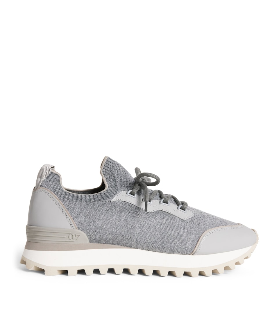 Eleventy Merino Wool-Leather Sneakers Grigio Medio, Grigio