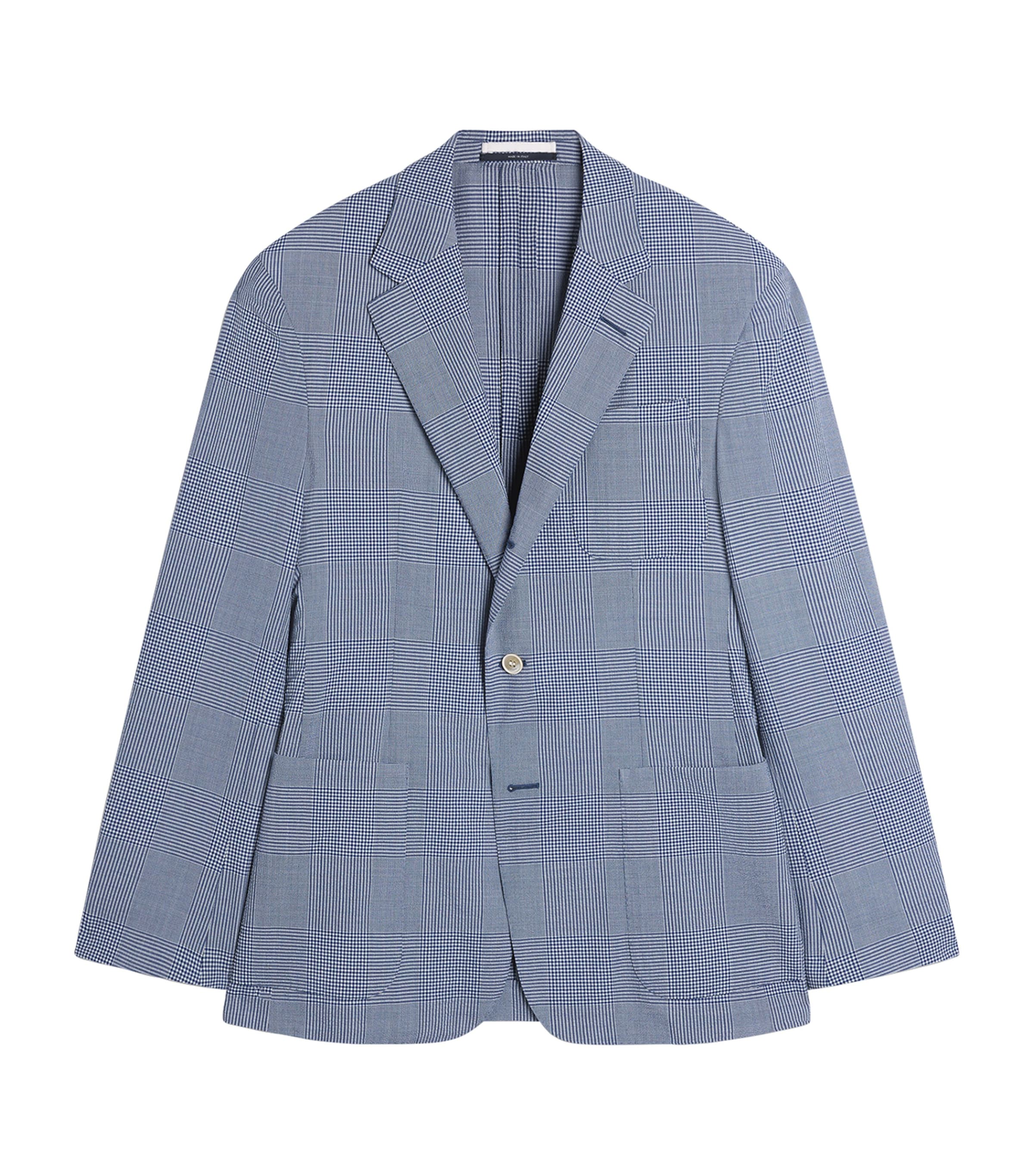 Dunhill Mens Wool-Silk Check Cavendish Blazer Blue White