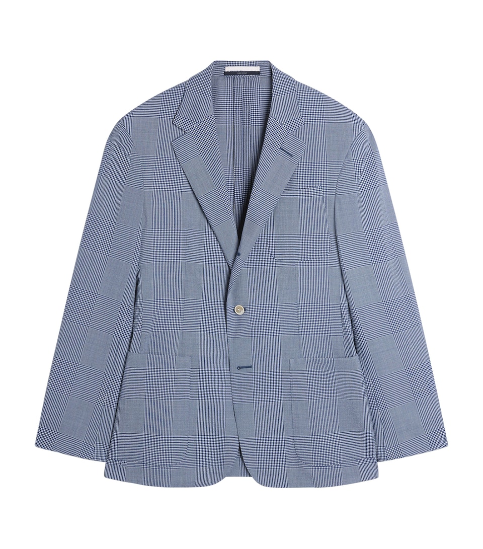 Dunhill Mens Wool-Silk Check Cavendish Blazer Blue White