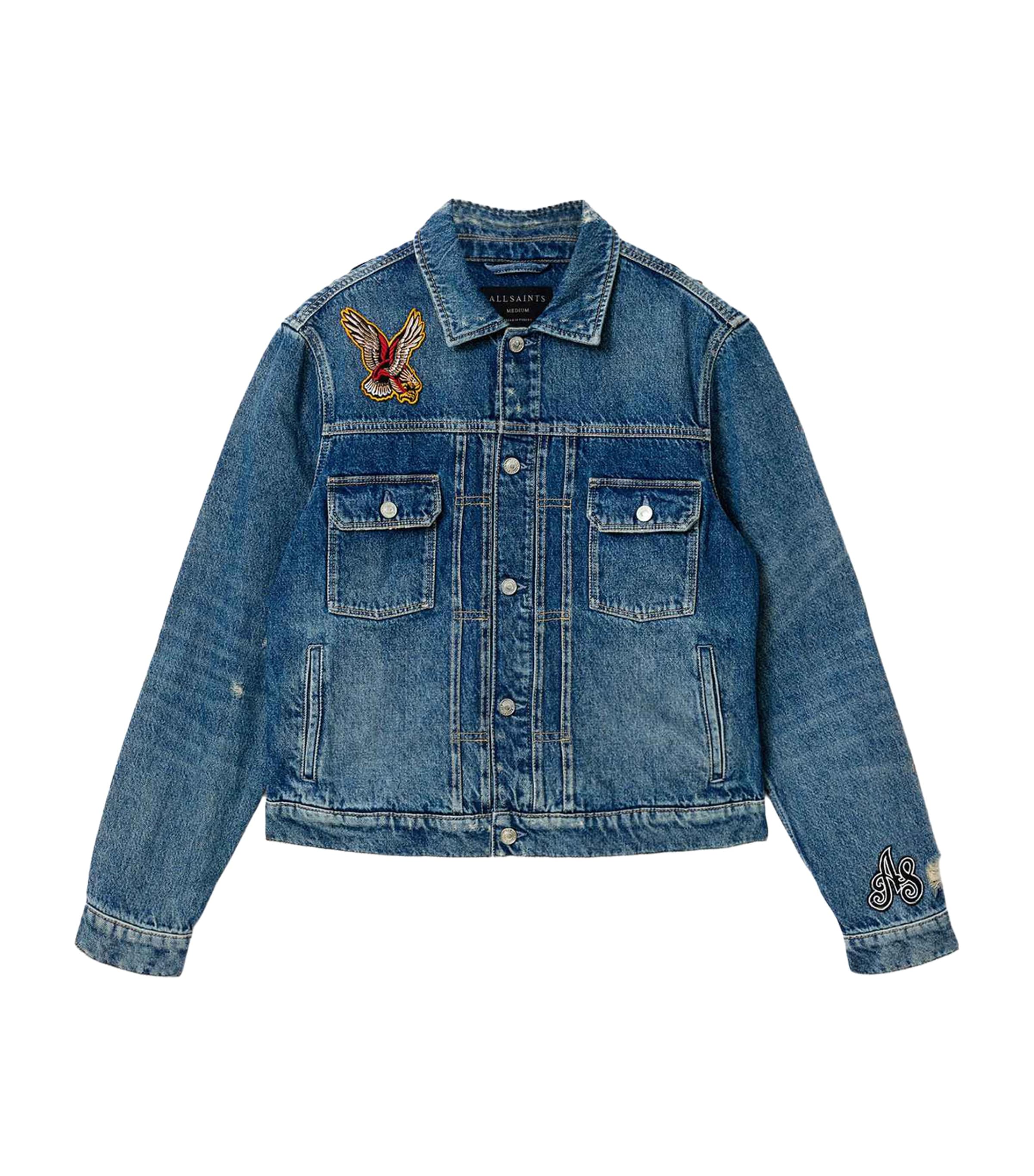 AllSaints Mens Exile Patch Denim Jacket Washed Indigo