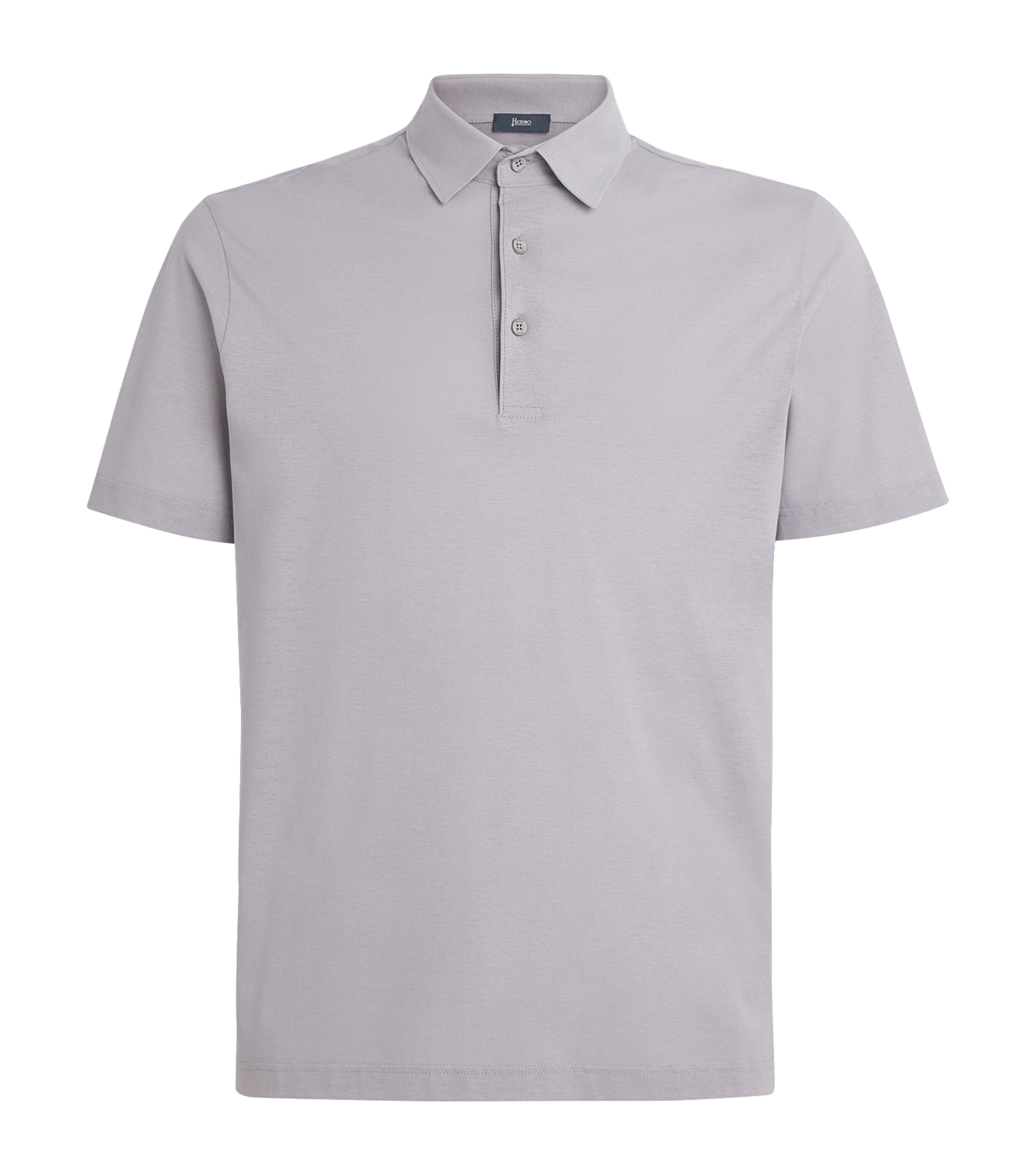 Herno Mens Cotton Jersey Crepe Polo Shirt Grigio Chiaro
