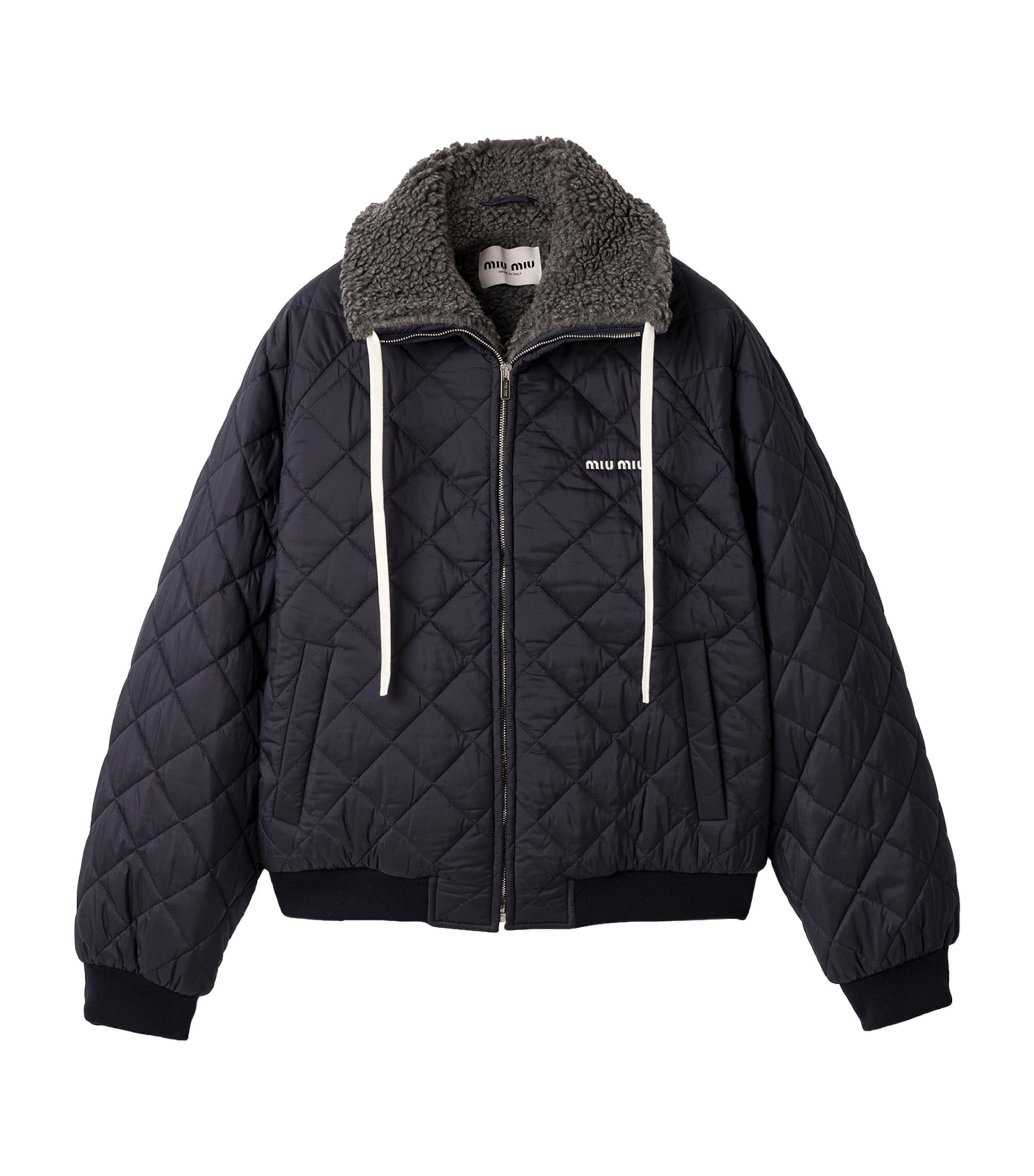 Miu Miu Womens Down Technical Ponge Quilted Jacket Blue