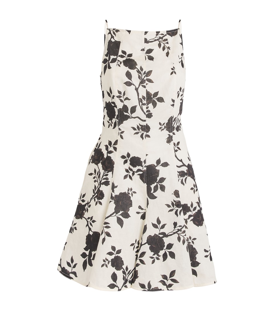 Linen-Cotton Floral Mini Dress