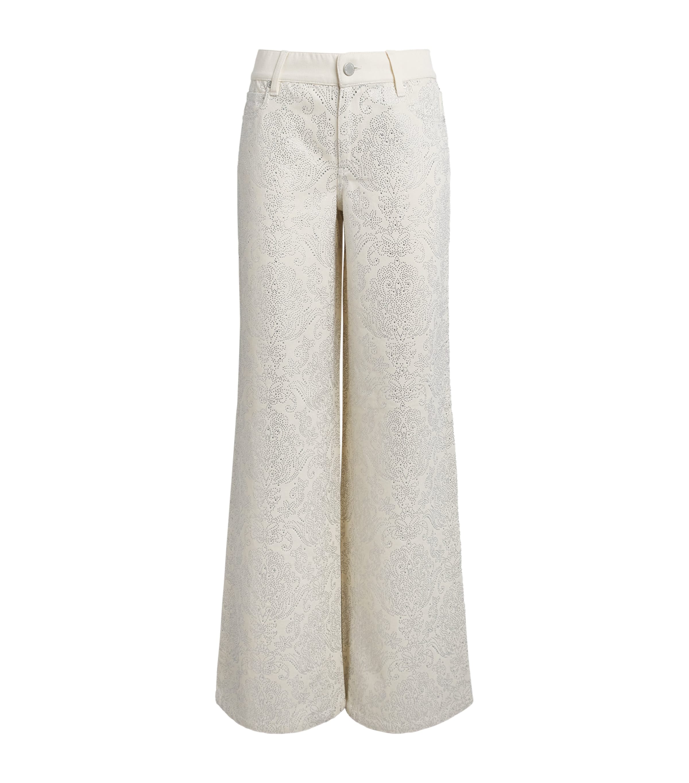 Alice+Olivia Womens Embellished Amazing Wide-Leg Jeans Off White/multi