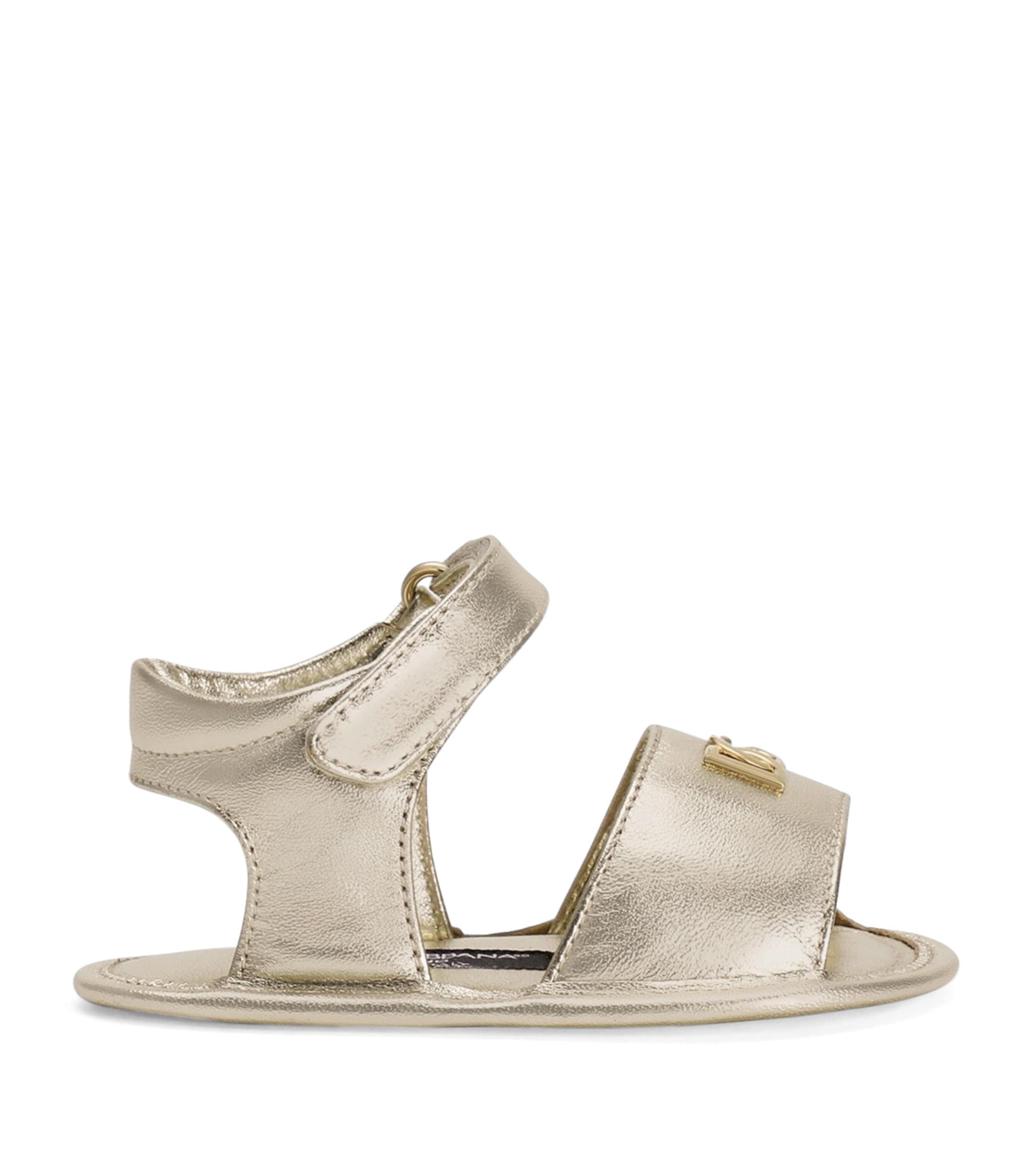 Dolce&Gabbana Kids Metallic Leather Velcro Sandals Blue/blue