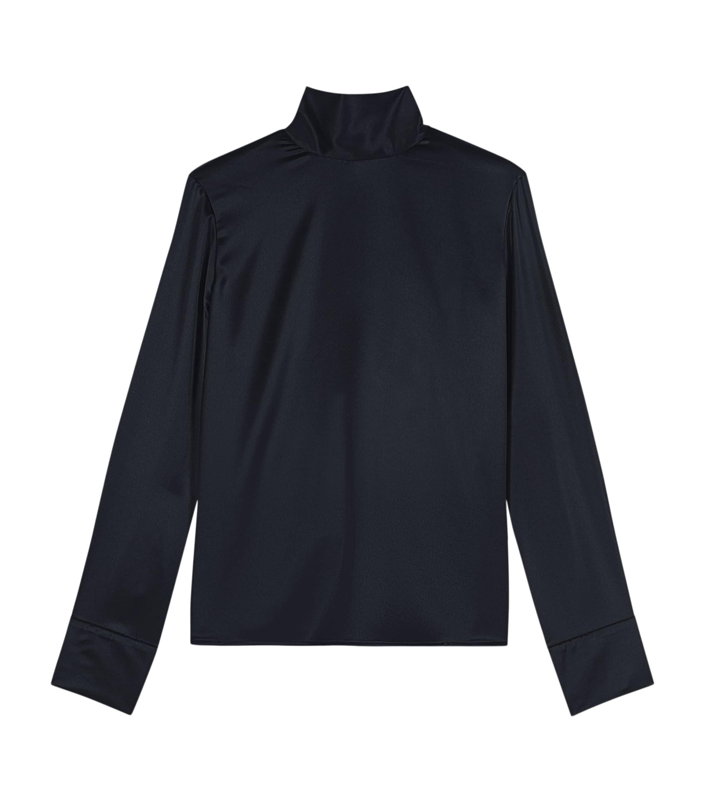 Maje Womens Satin High-Neck Blouse Navy