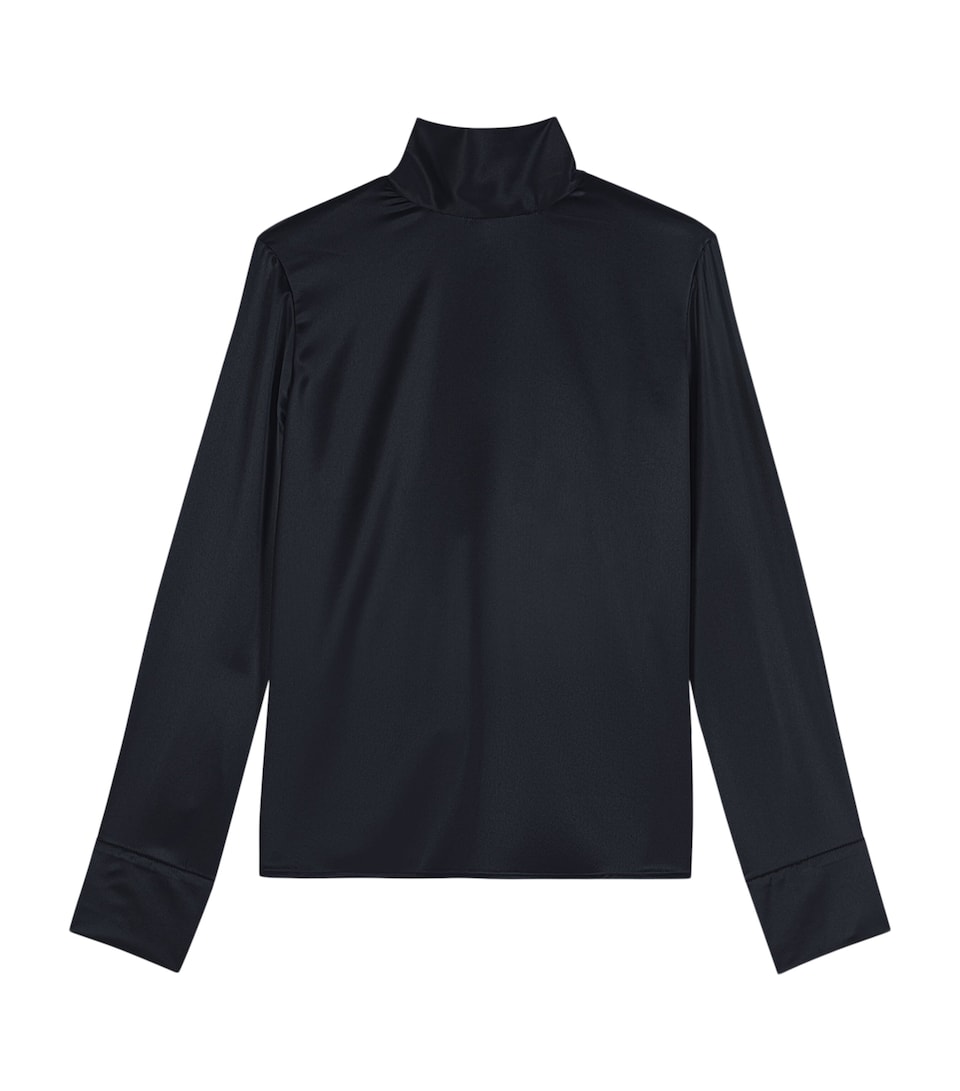 Maje Womens Satin High-Neck Blouse Navy