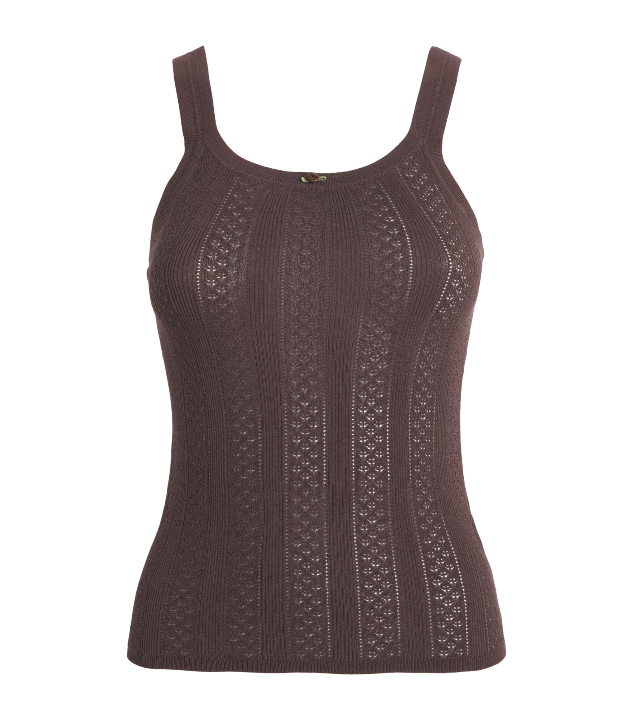 Sandro Paris Womens Pointelle Bow-Detail Tank Top Brown