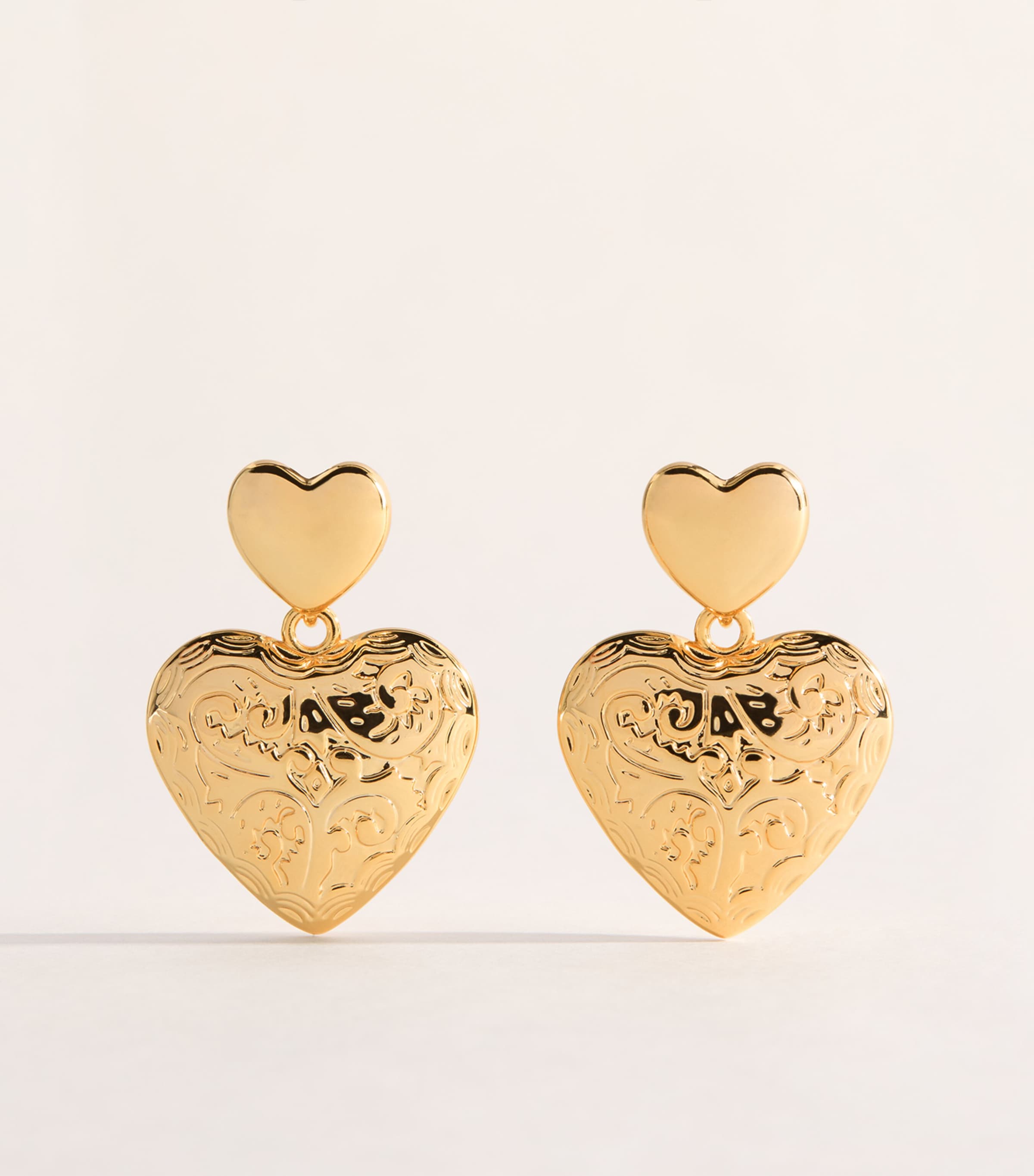 Self-Portrait Double-Heart Drop Earrings Gold