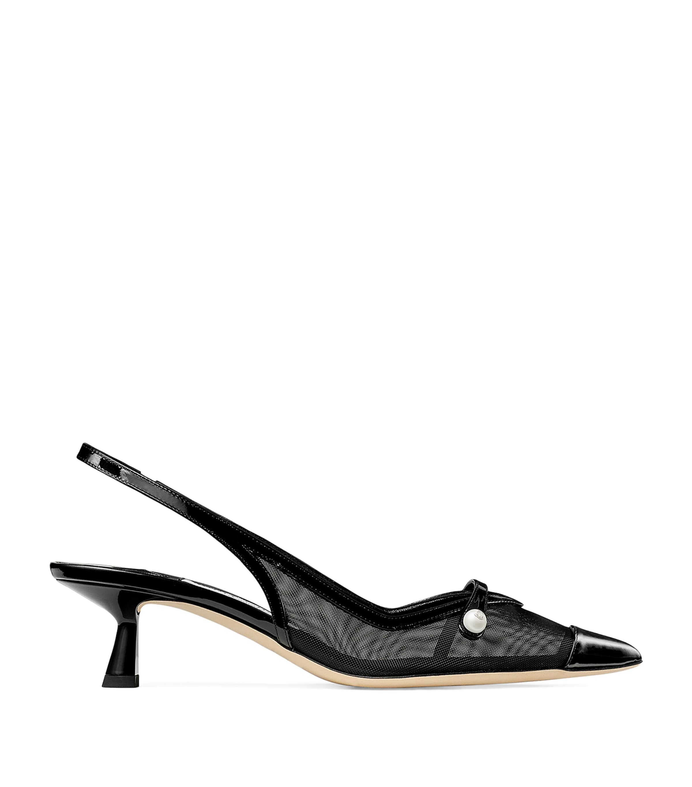 Amita 45 Patent Leather-Mesh Slingback Pumps