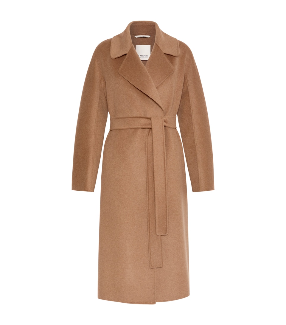 Max Mara Womens Wool-Cashmere-Blend Wrap Coat Camel