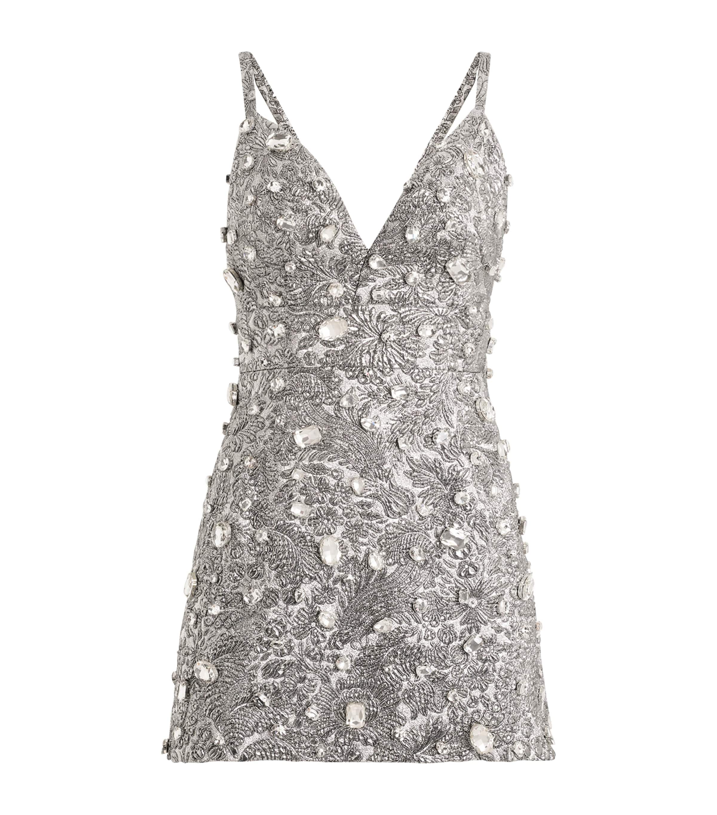 Metallic Embroidered Mini Dress