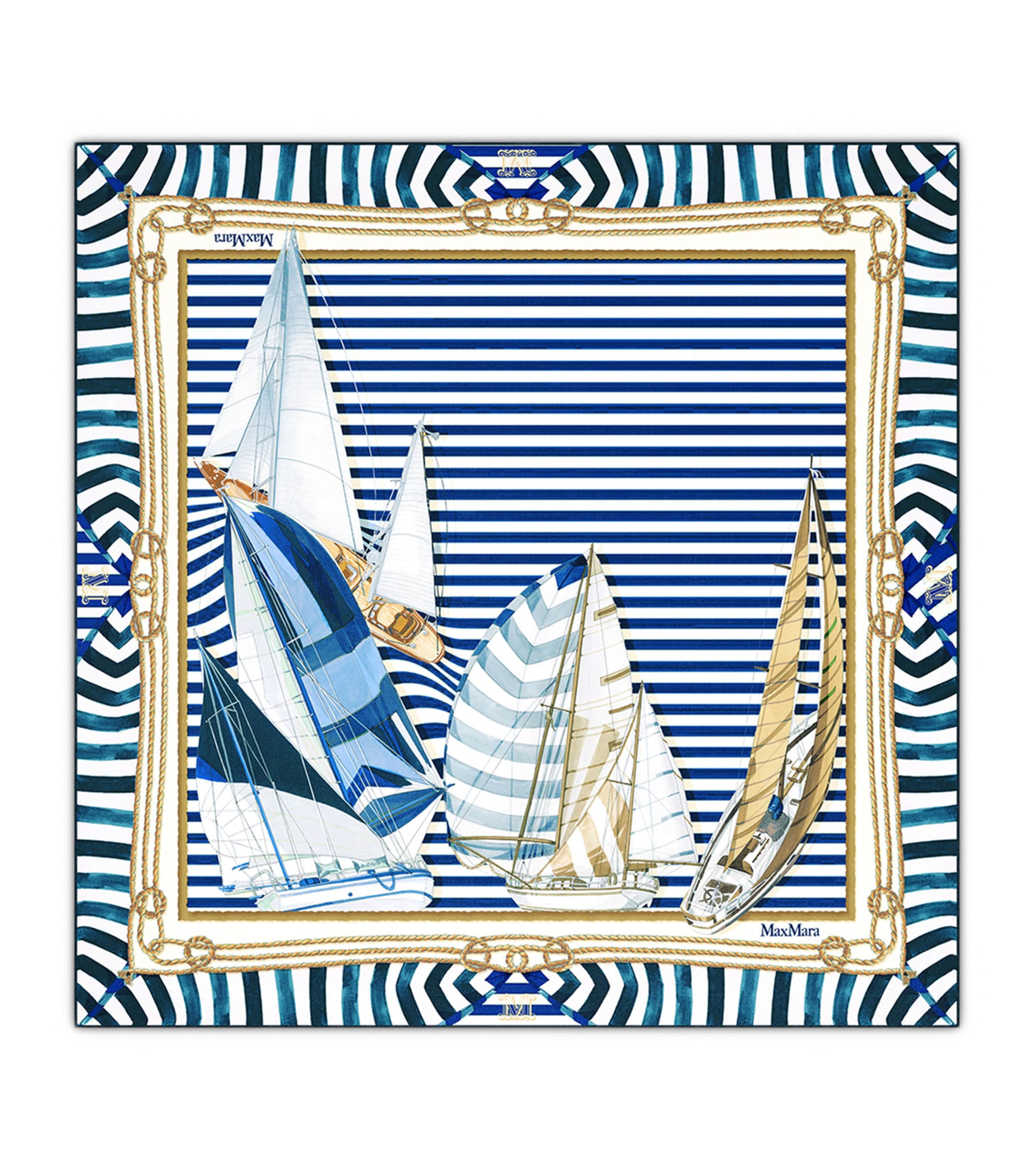 Max Mara Silk Printed Scarf Ultramarine