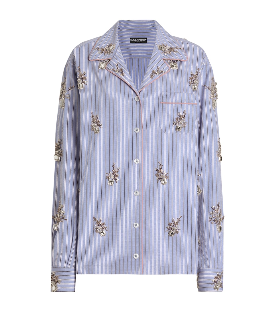 Dolce&Gabbana Womens Cotton-Silk Embellished Stripe Shirt Embr