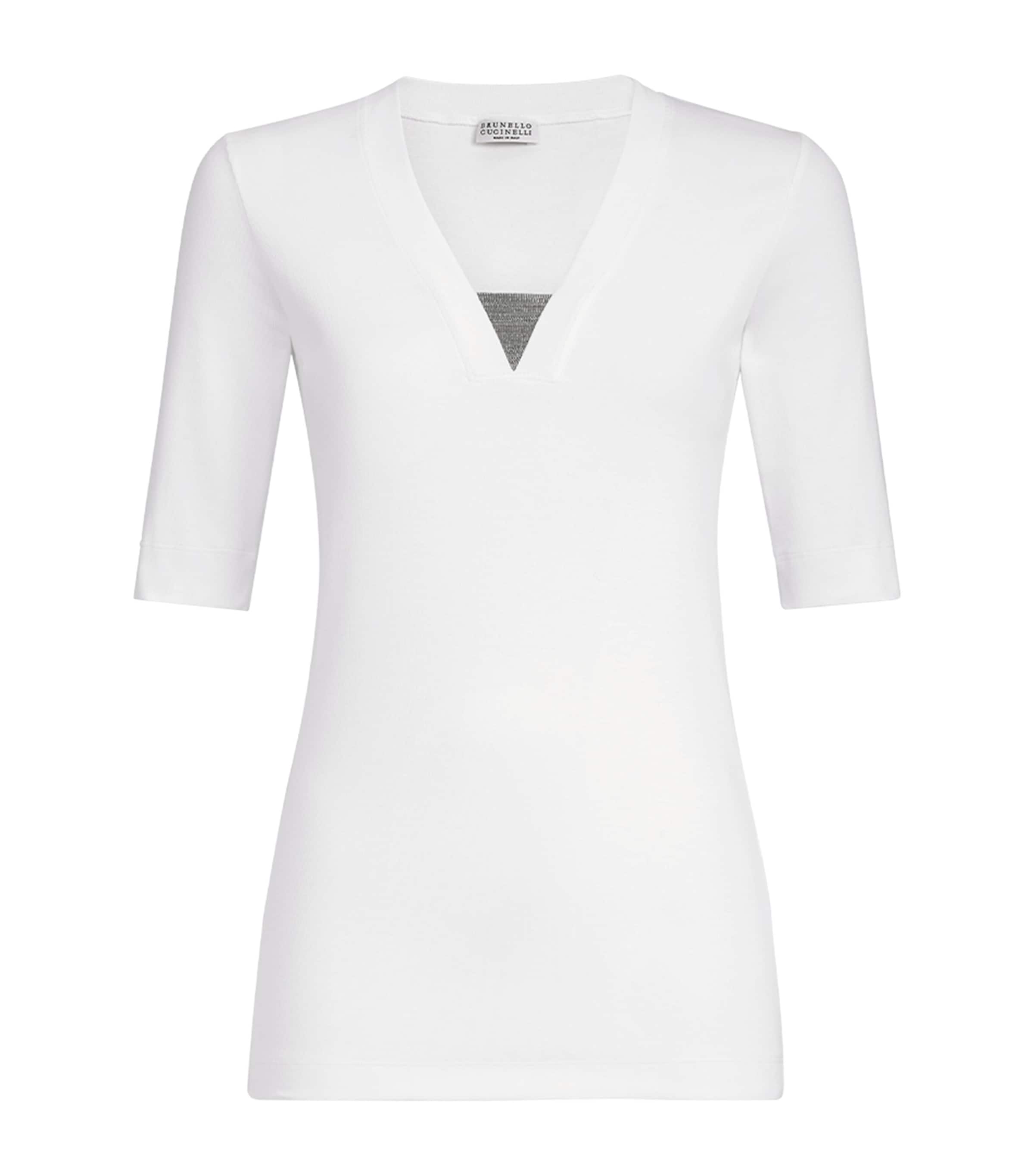Brunello Cucinelli Womens Monili V-Neck T-Shirt White