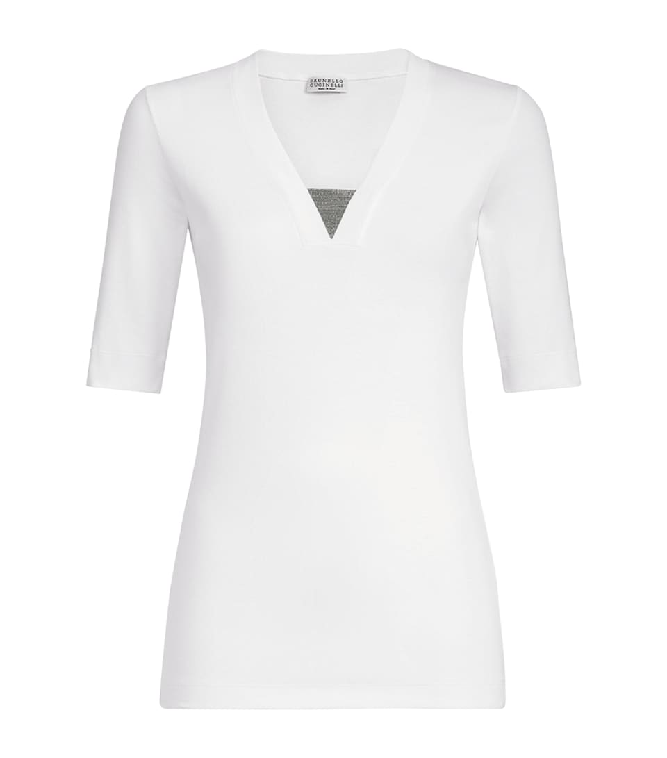 Brunello Cucinelli Womens Monili V-Neck T-Shirt White